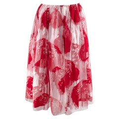 Comme Des Garcons Red & White Printed Tulle Skirt - US 8