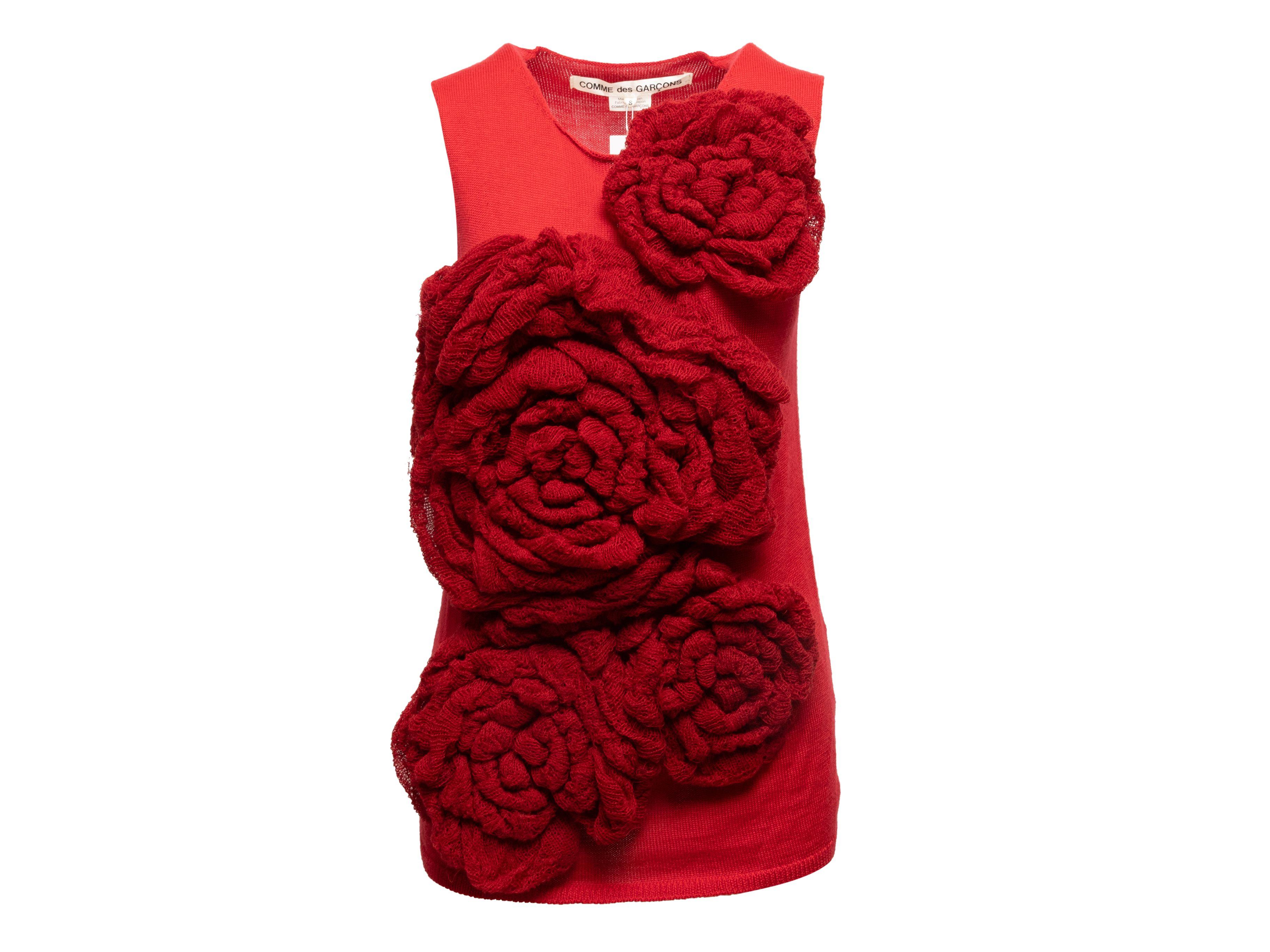 Women's Comme Des Garcons Red Wool-Blend Rosette Sleeveless Top