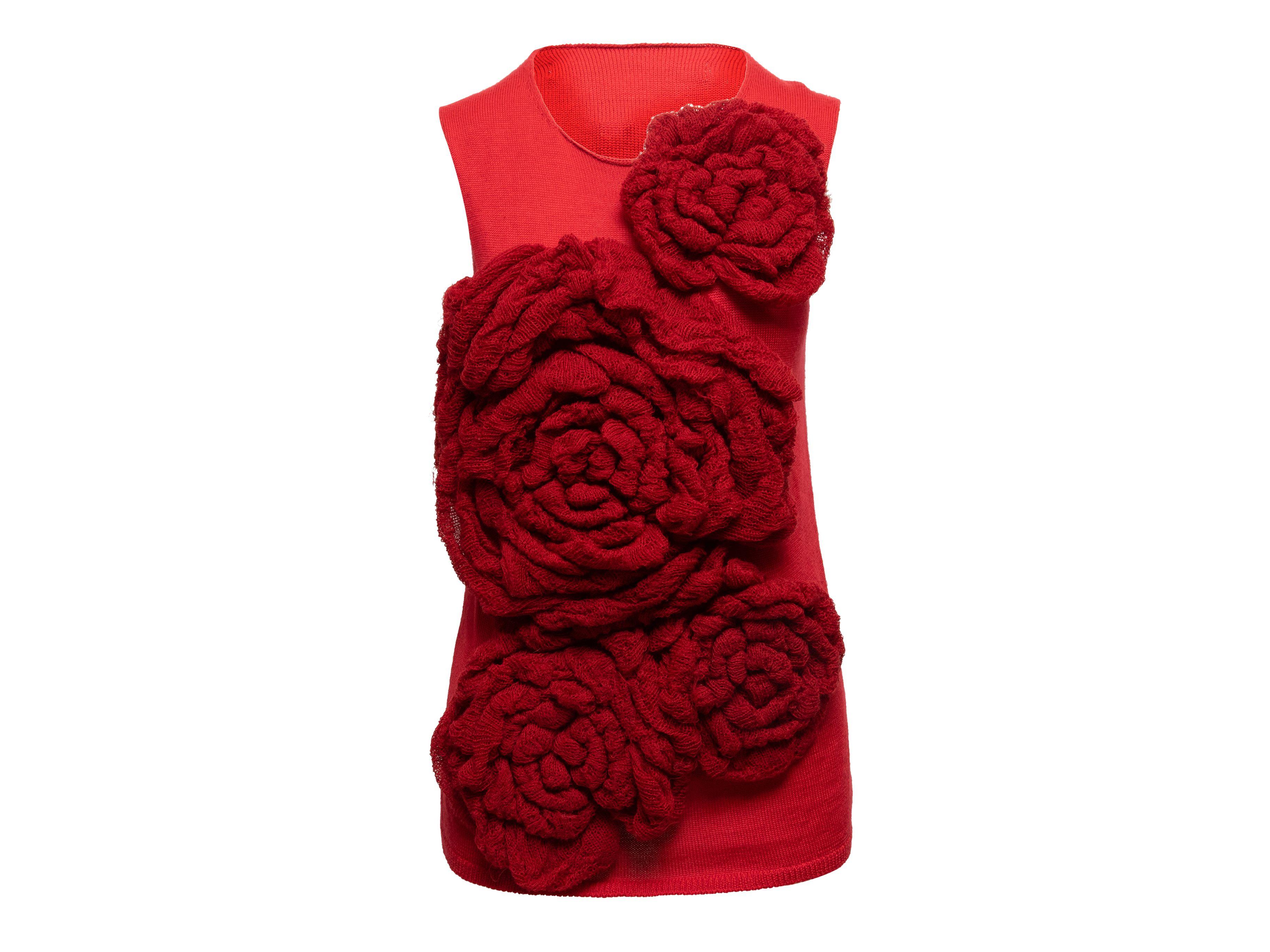 Comme Des Garcons Red Wool-Blend Rosette Sleeveless Top 1