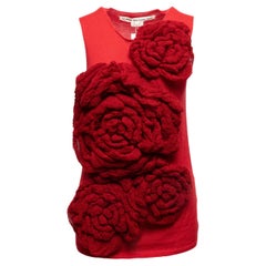 Comme Des Garcons Red Wool-Blend Rosette Sleeveless Top