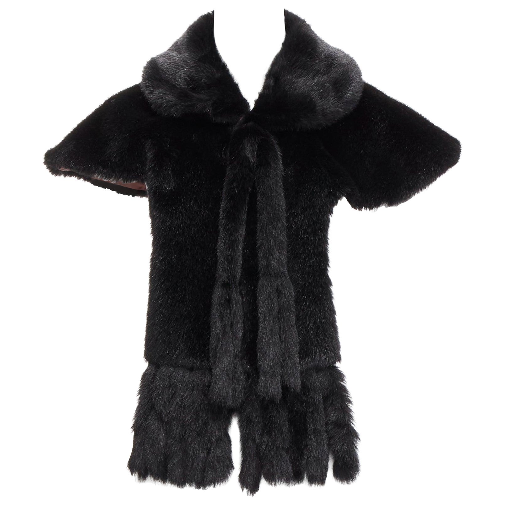 COMME DES GARCONS Robe De Chambre Echarpe capelet en fausse fourrure noire vintage Peter Pan