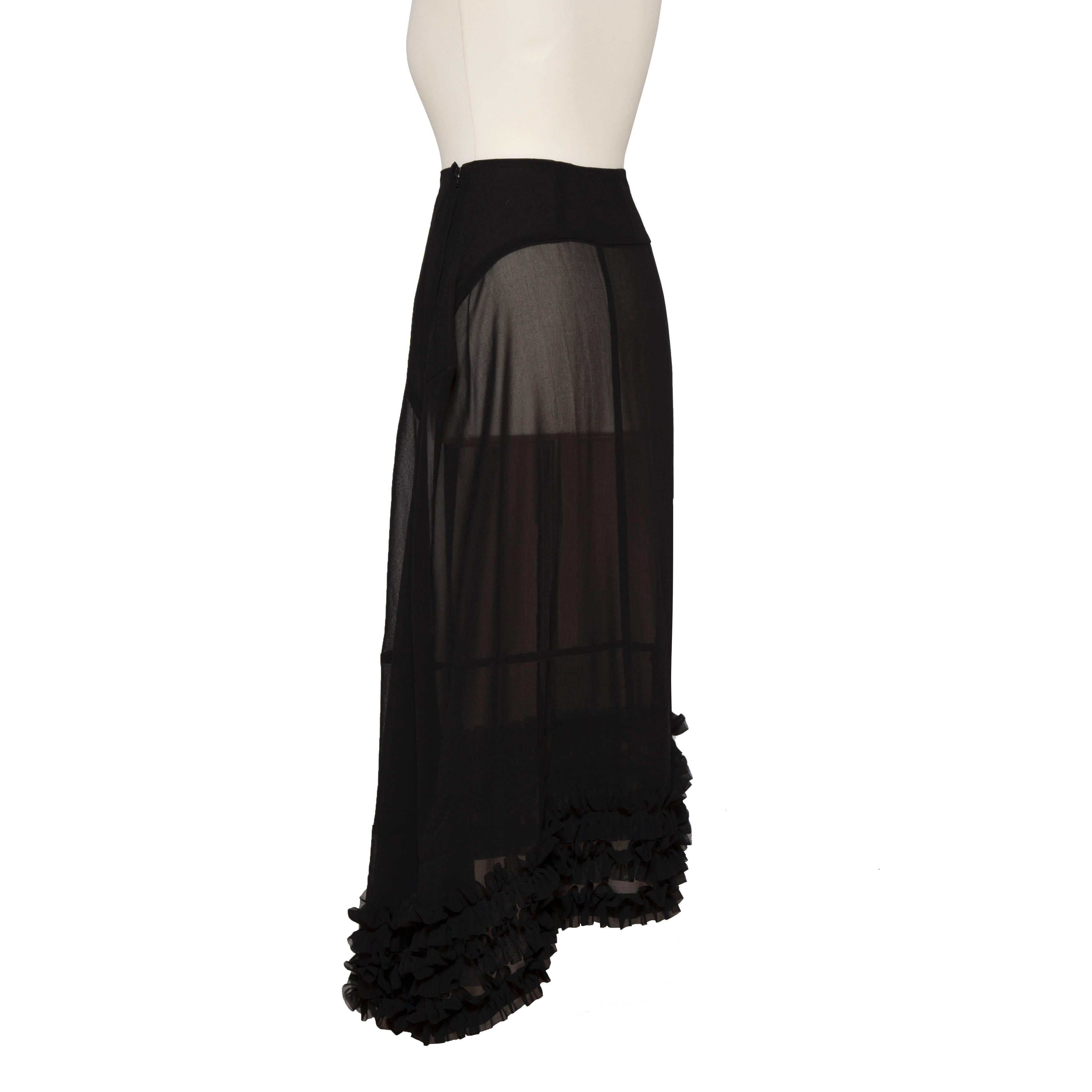 Comme des Garcons Ruffle Black Sheer Skirt AD1998 In Good Condition For Sale In Berlin, DE