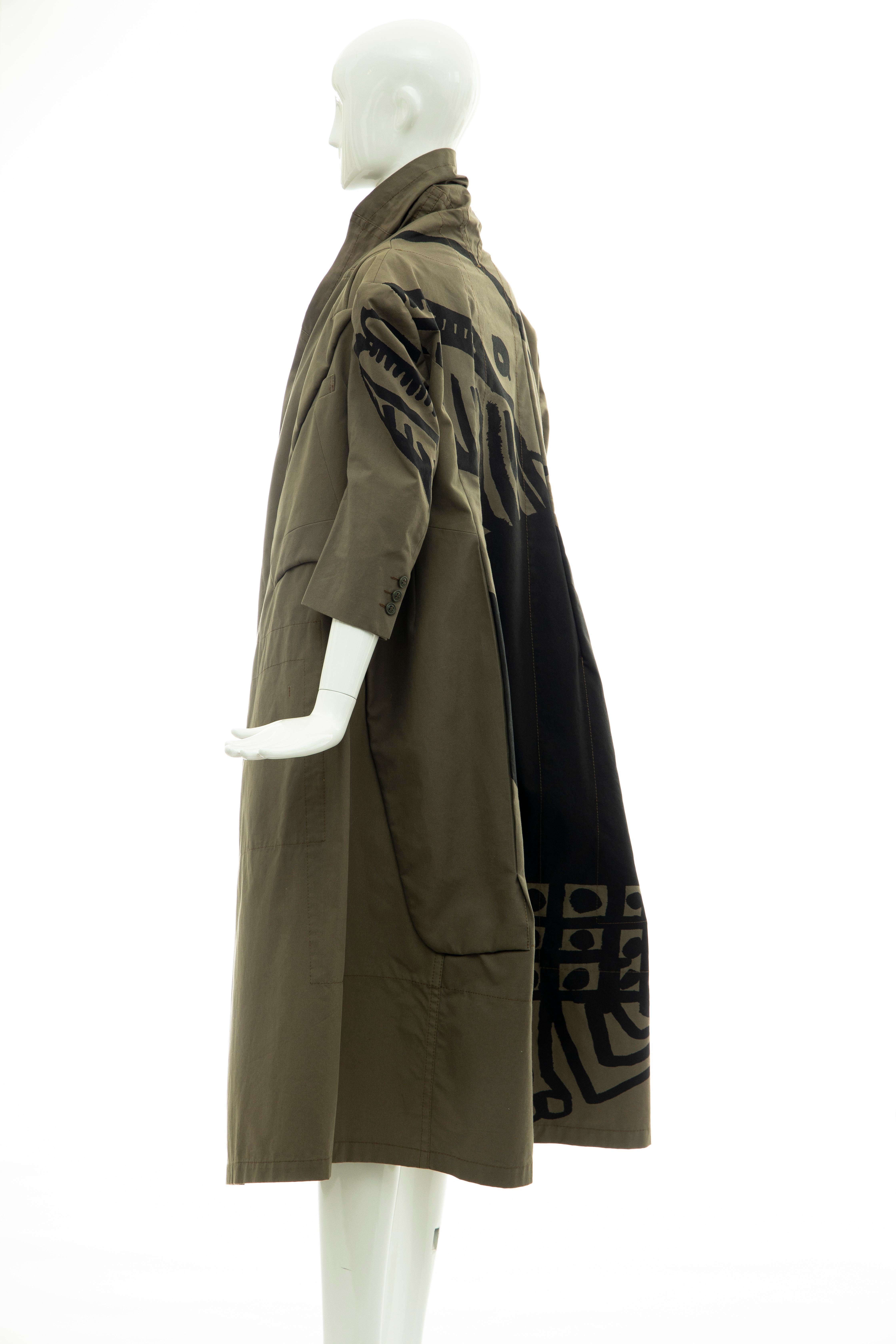 Comme des Garcons Runway Olive Green Black Printed Back Cotton Coat, Fall 2009 6