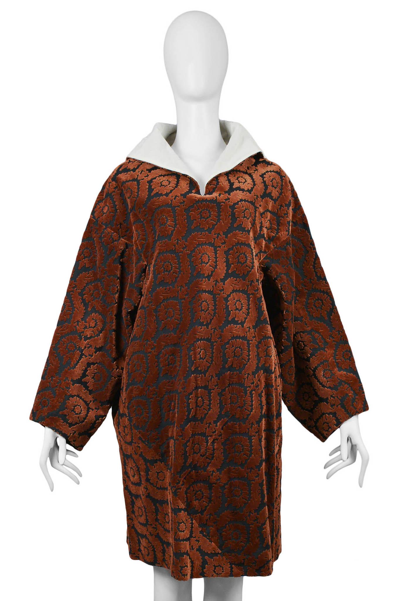 Brown Comme Des Garcons Rust & Black Velvet High Back Collar Dress 1996 For Sale