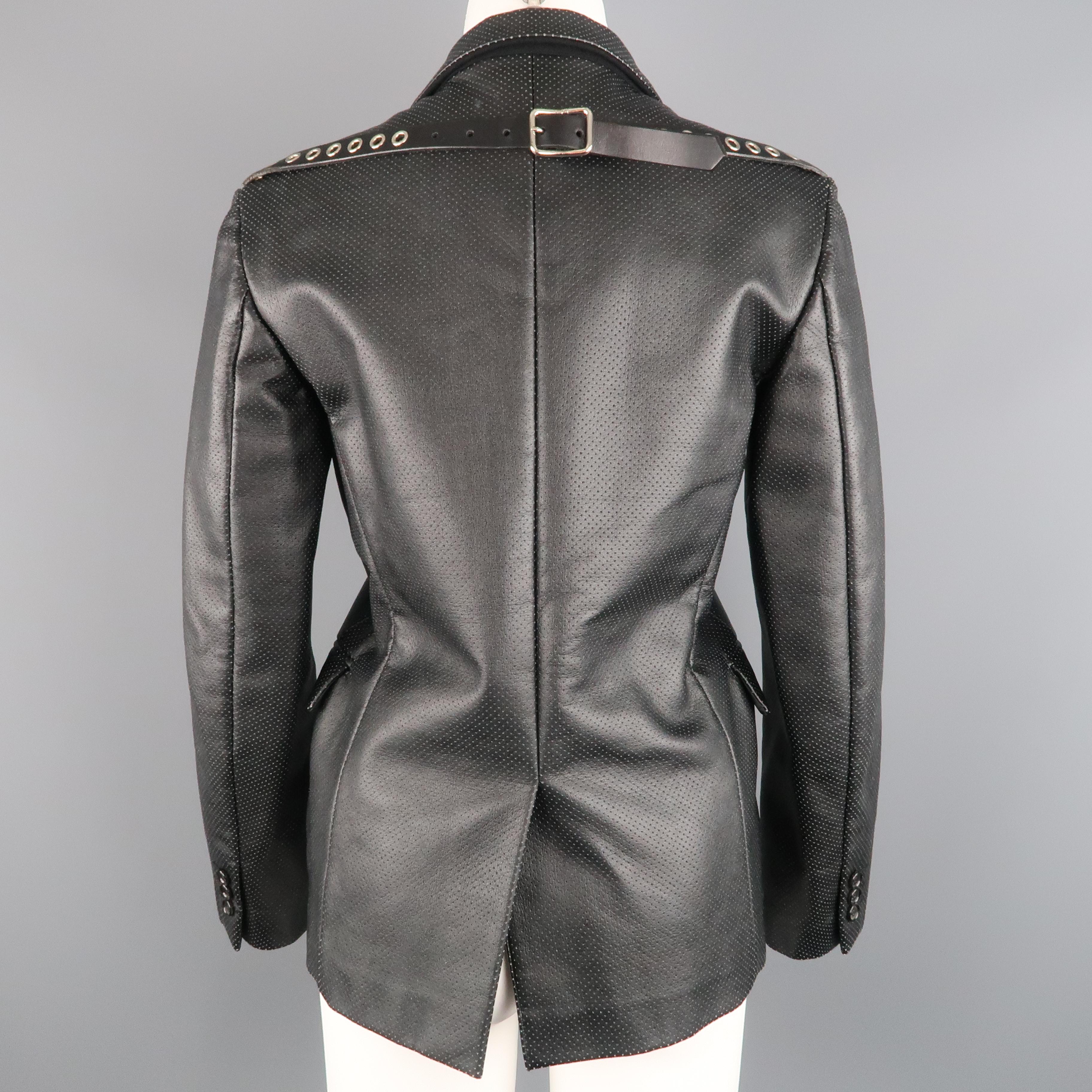 Women's COMME des GARCONS S Black Perforated Faux Leather Notch Lapel Blazer