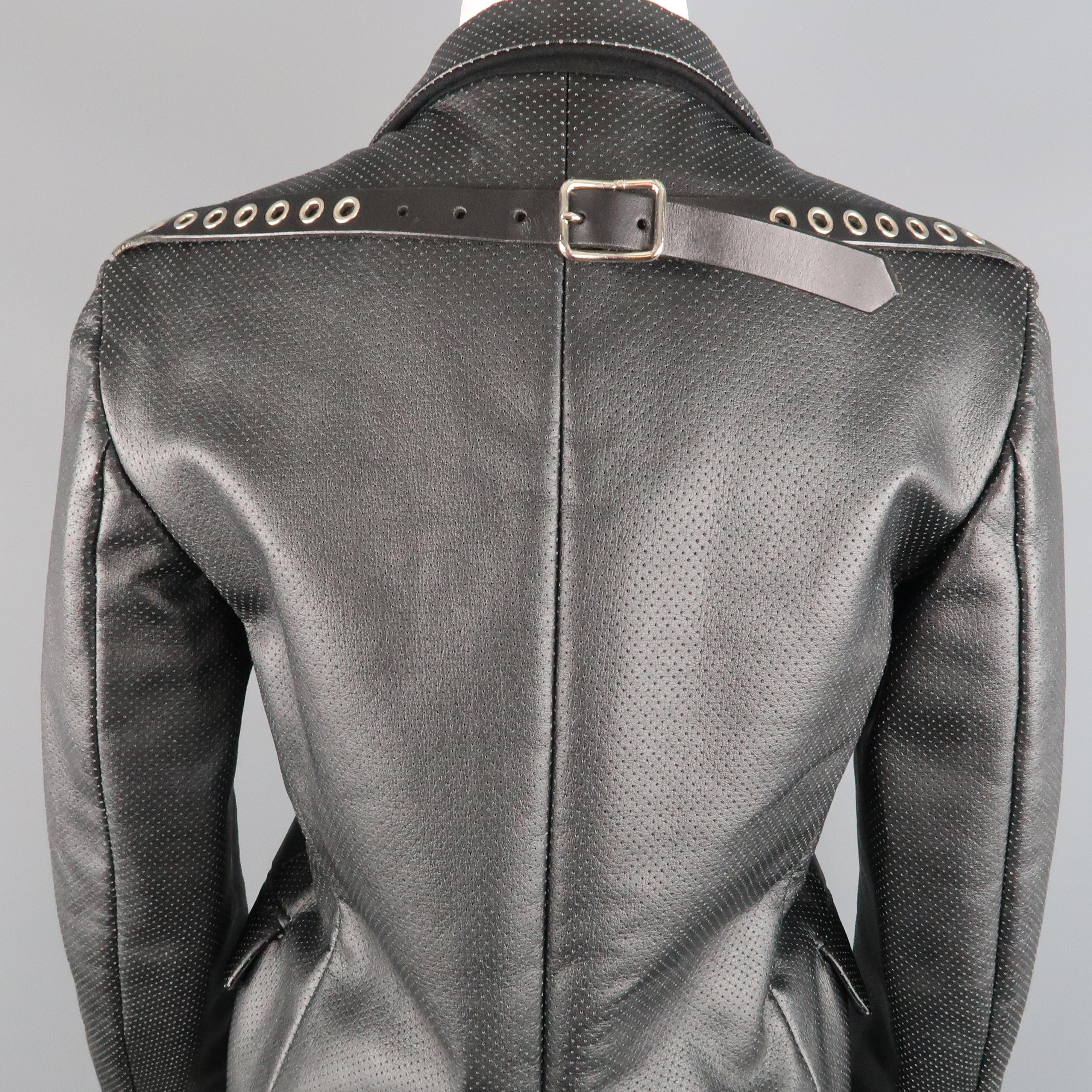 COMME des GARCONS S Black Perforated Faux Leather Notch Lapel Blazer 1
