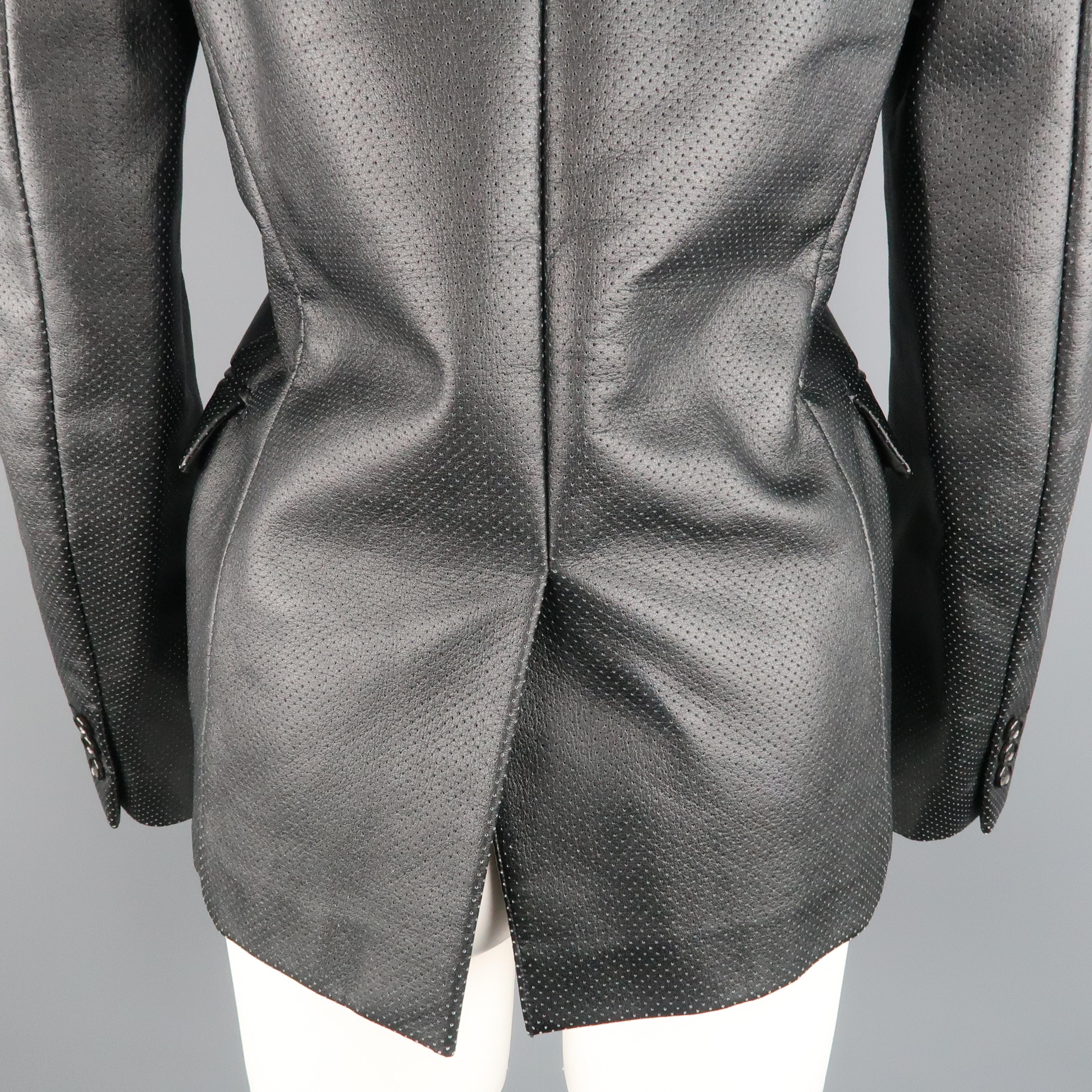 COMME des GARCONS S Black Perforated Faux Leather Notch Lapel Blazer 2