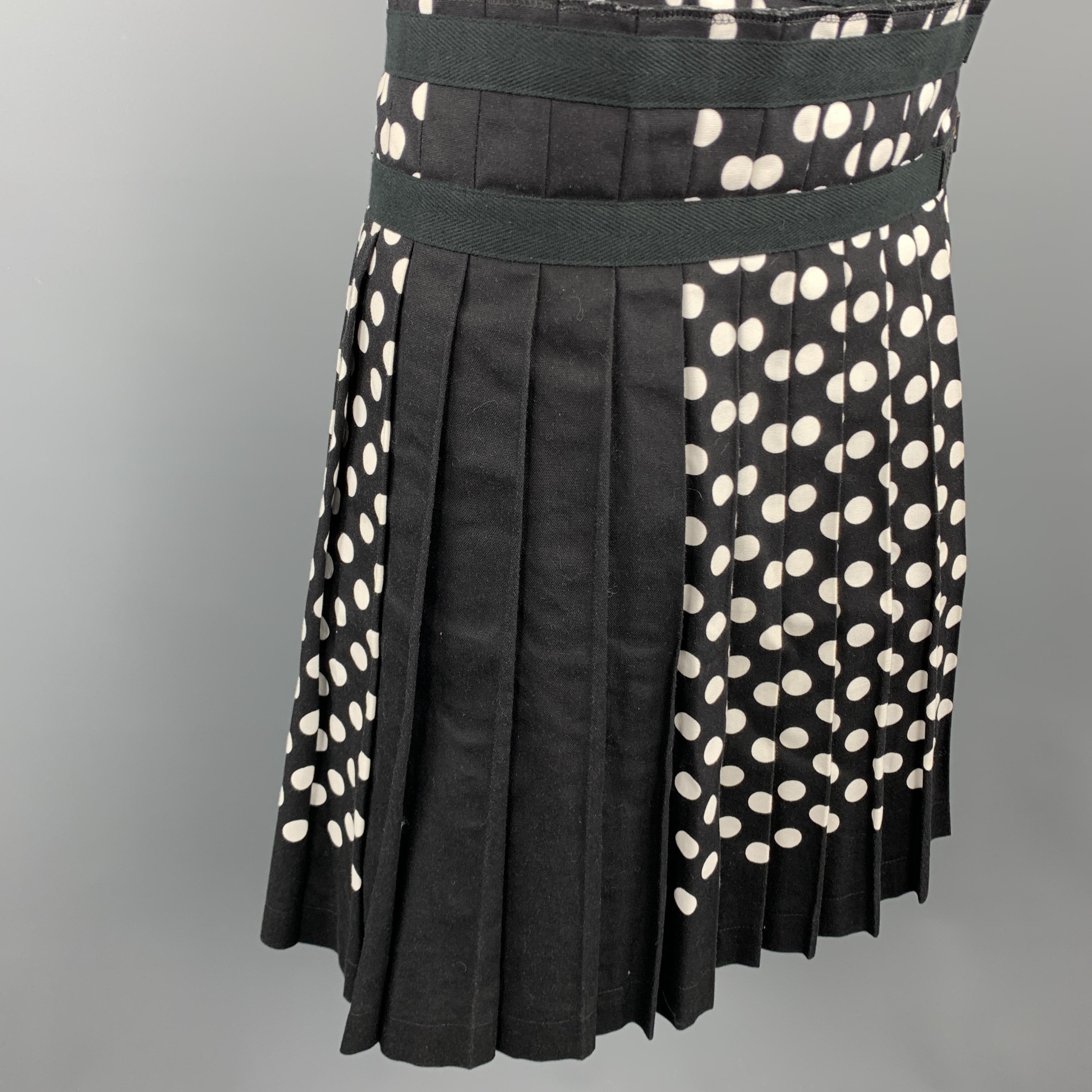 COMME des GARCONS S Black & White Polka Dot Pleated Leather Strap Kilt In Excellent Condition In San Francisco, CA