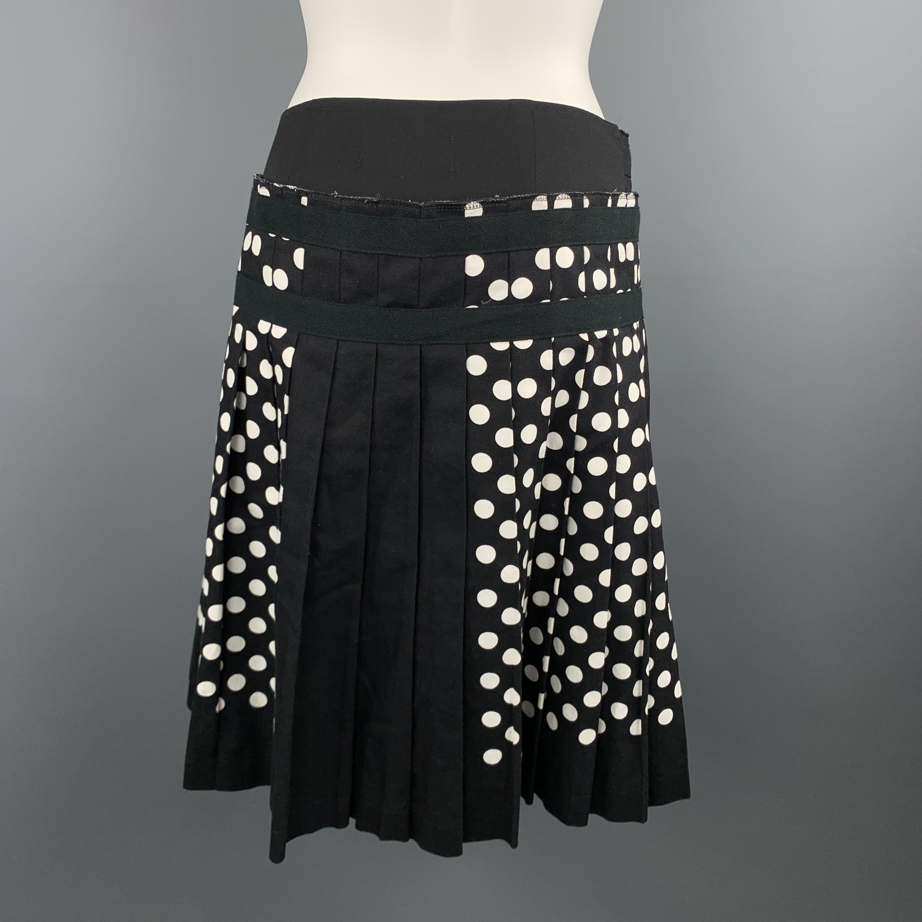 Women's COMME des GARCONS S Black & White Polka Dot Pleated Leather Strap Kilt