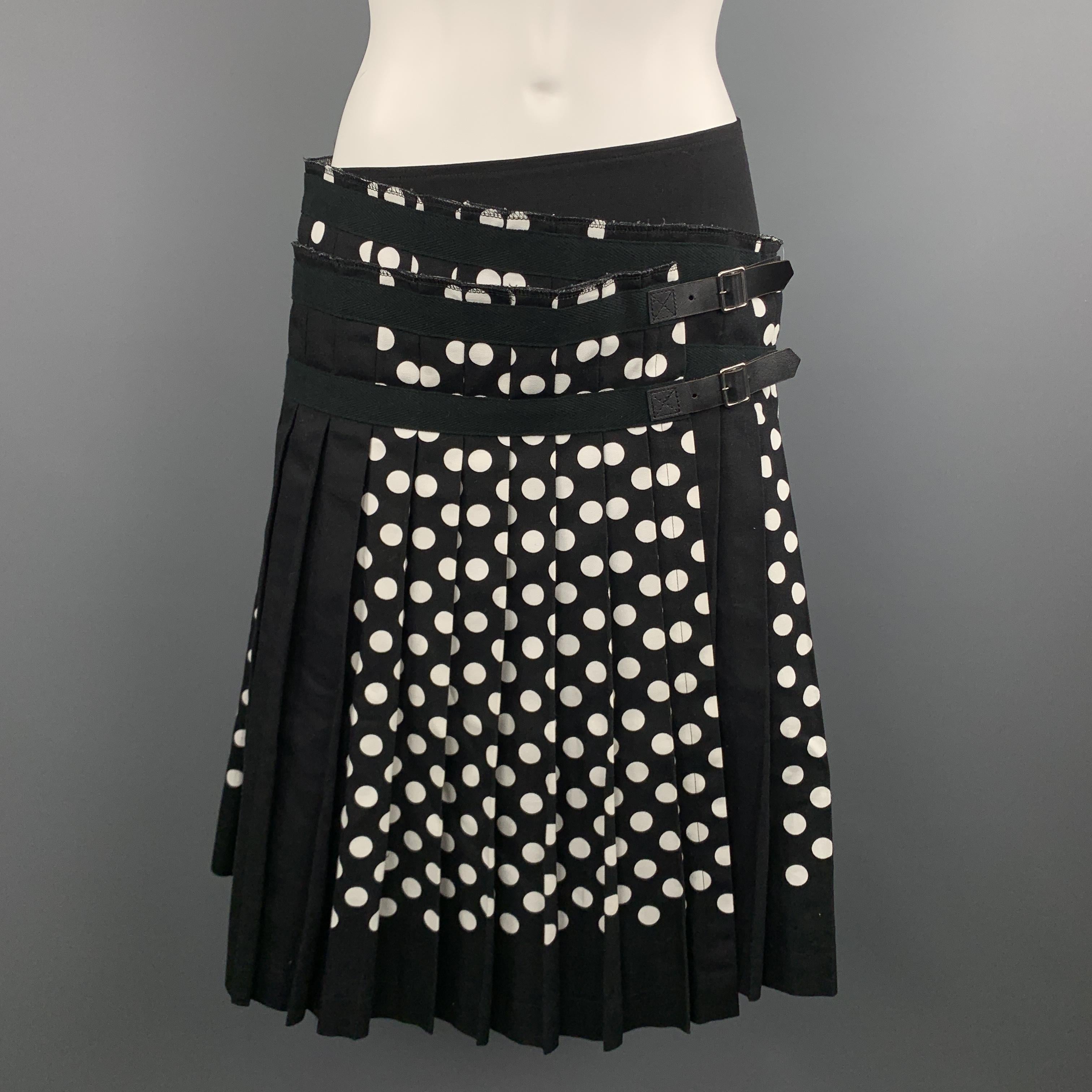 COMME des GARCONS S Black & White Polka Dot Pleated Leather Strap Kilt 1