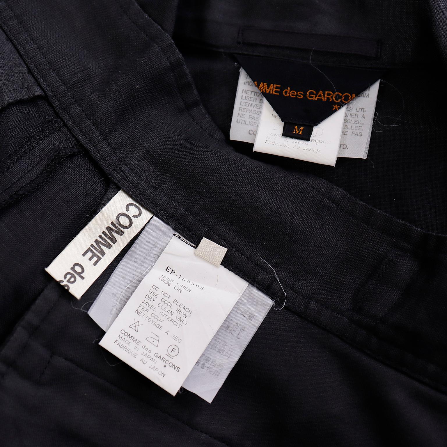 Comme des Garcons S/S 1989 Vintage Black Linen Jacket & Pants Outfit For Sale 14