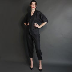 Comme des Garcons S/S 1989 Vintage Black Linen Jacket & Pants Outfit