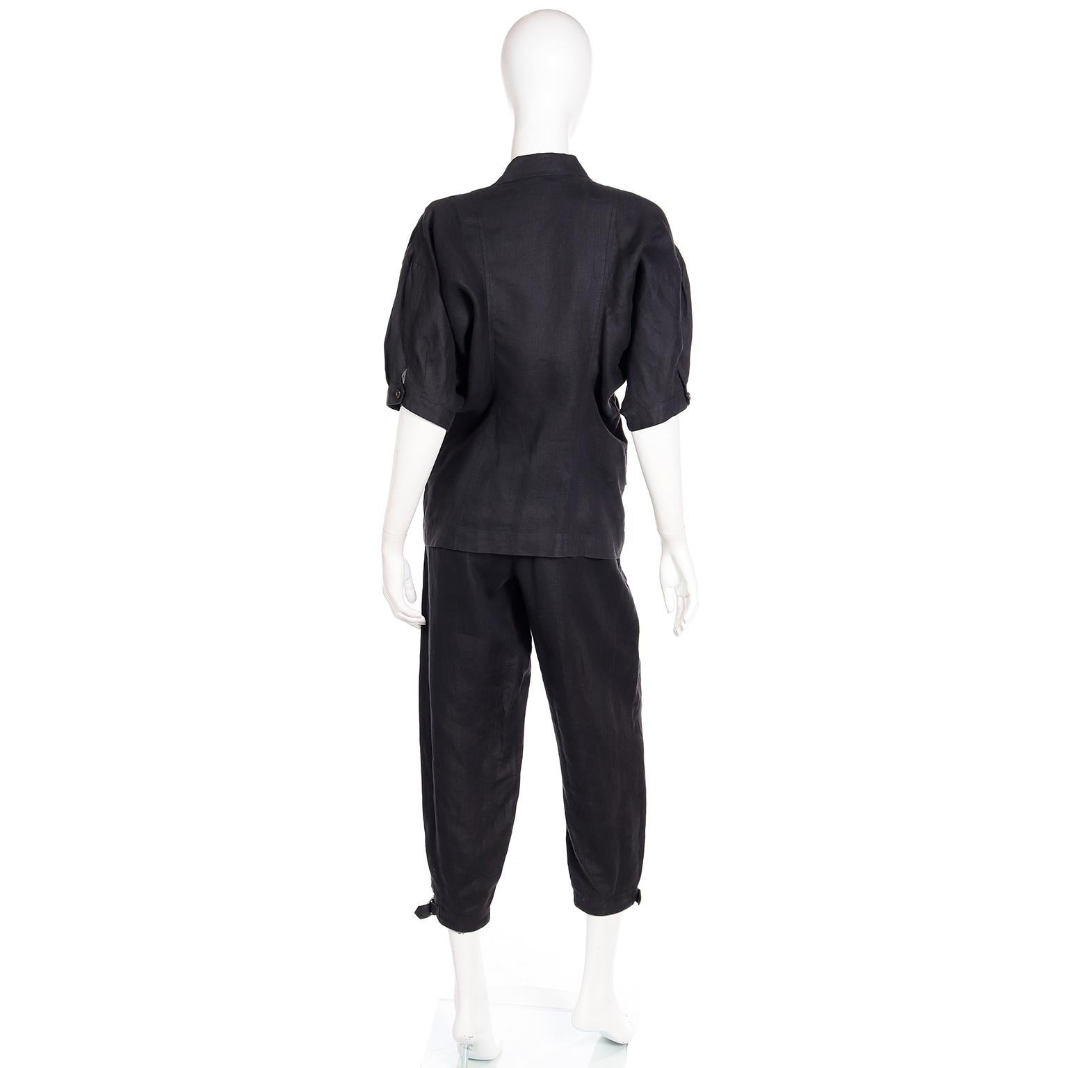 Comme des Garcons S/S 1989 Vintage Black Linen Jacket & Pants Outfit For Sale 7