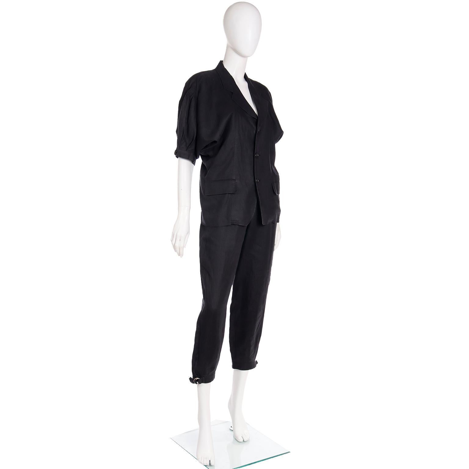 Comme des Garcons S/S 1989 Vintage Black Linen Jacket & Pants Outfit For Sale 8