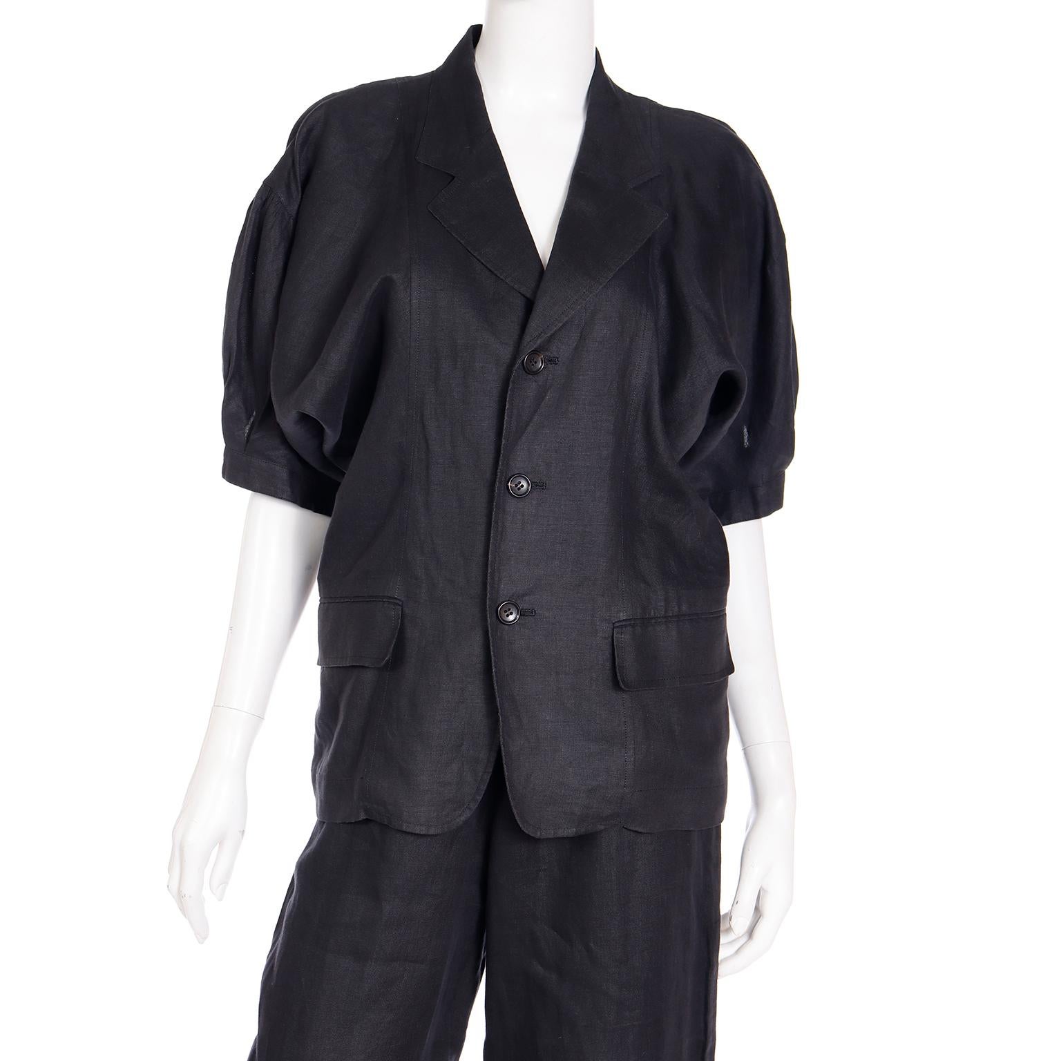 Comme des Garcons S/S 1989 Vintage Black Linen Jacket & Pants Outfit For Sale 9