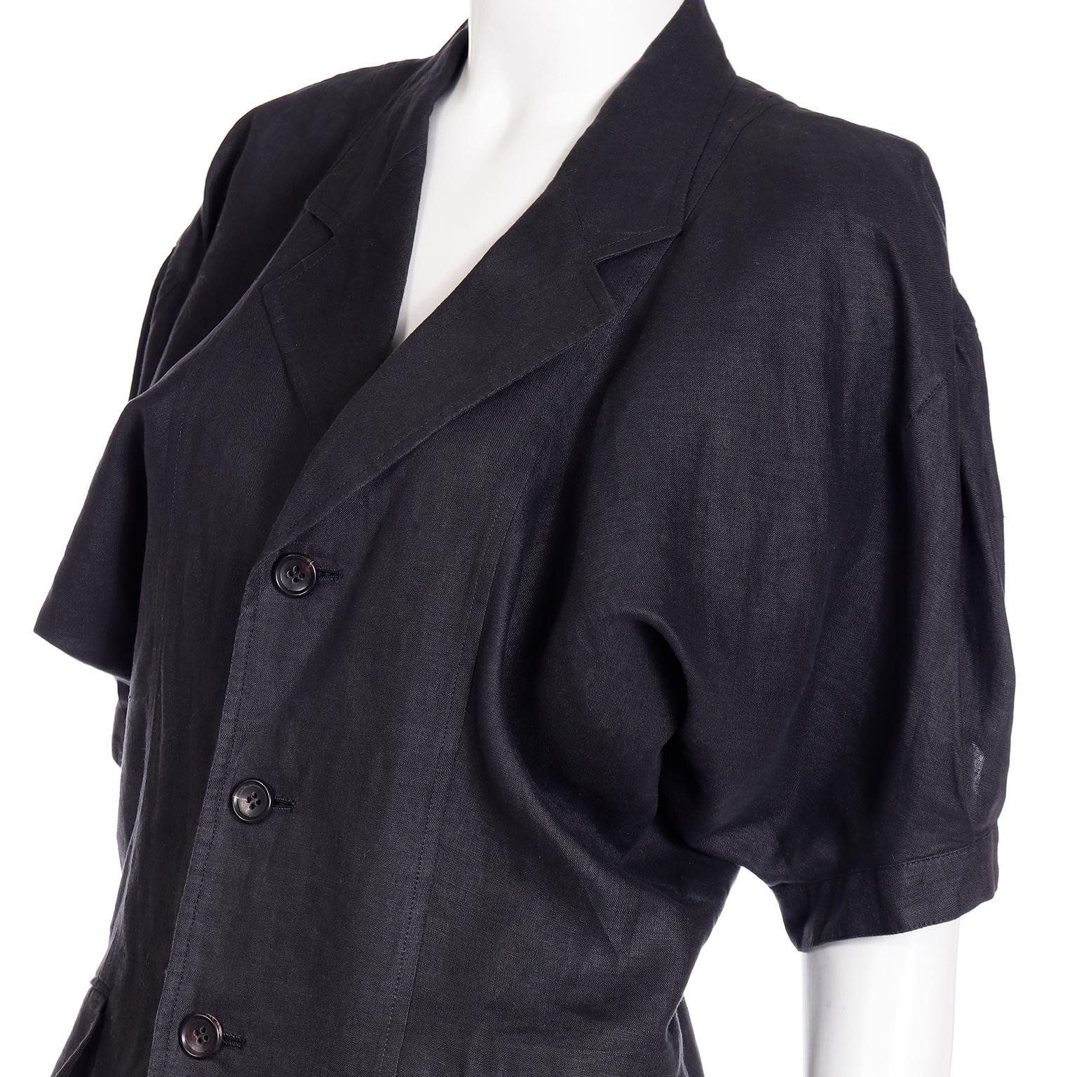 Comme des Garcons S/S 1989 Vintage Black Linen Jacket & Pants Outfit For Sale 10