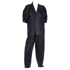 Comme des Garcons S/S 1989 Vintage Black Linen Jacket & Pants Outfit