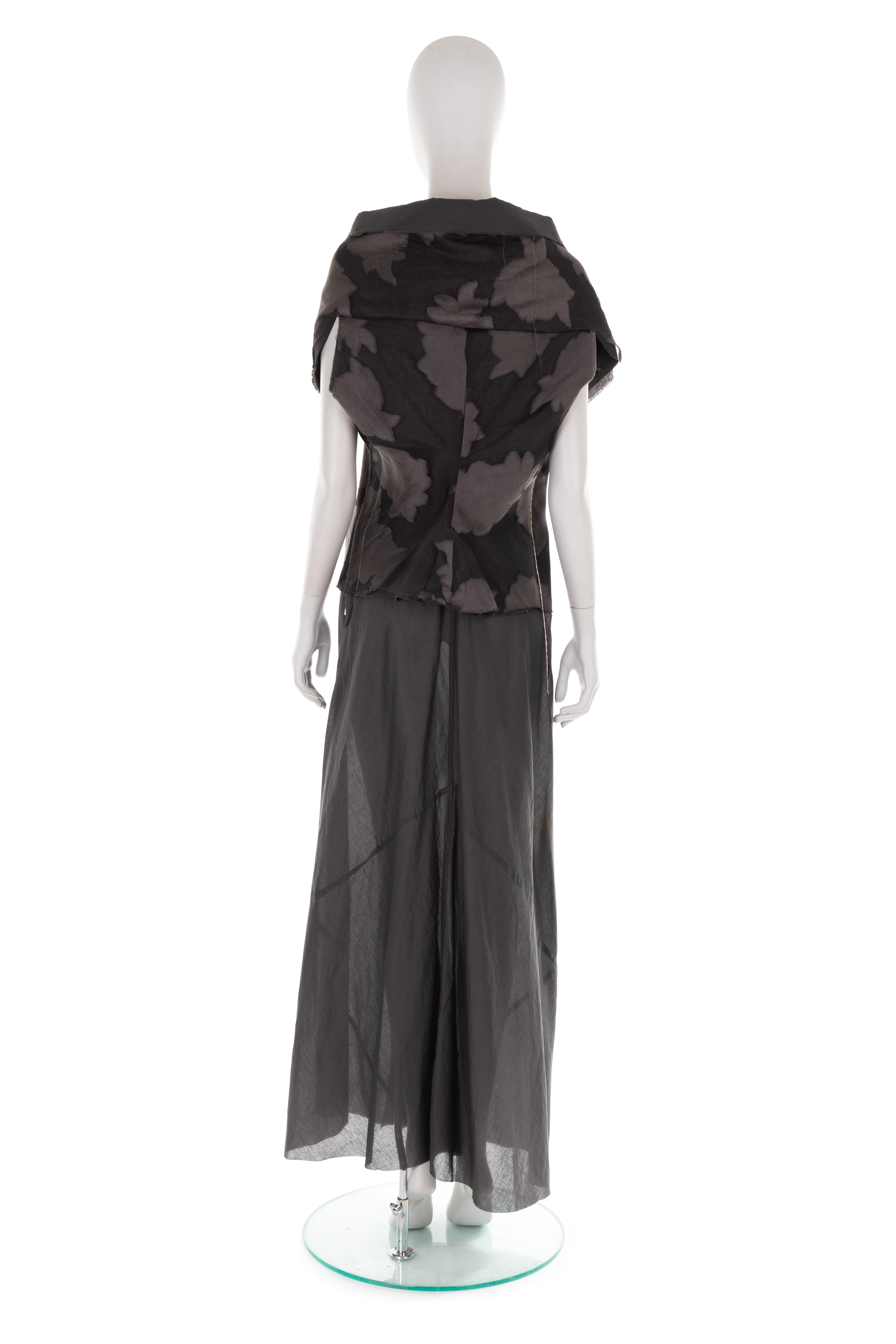 Comme Des Garçons S/S 1998 grey silk and poplin raw edge floral gown  For Sale 1