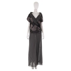 Comme Des Garçons S/S 1998 grey silk and poplin raw edge floral gown 
