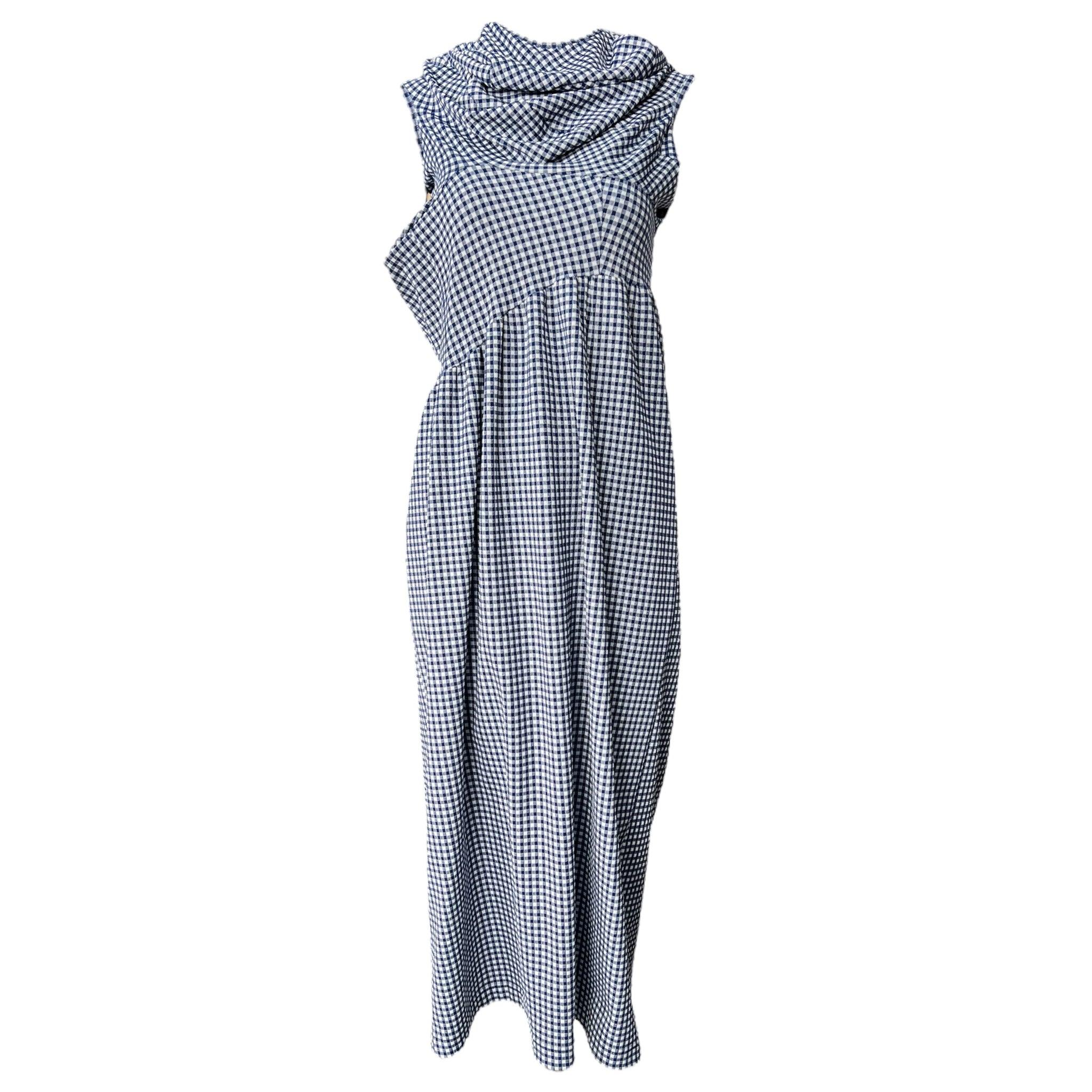 COMME des GARCONS S/S "Lumps and Bumps" Marinefarbenes Gingham-Kleid, 1997 im Angebot