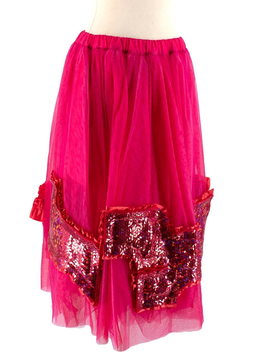 Red Comme Des Garçons sequinned tulle midi skirt - Size S For Sale