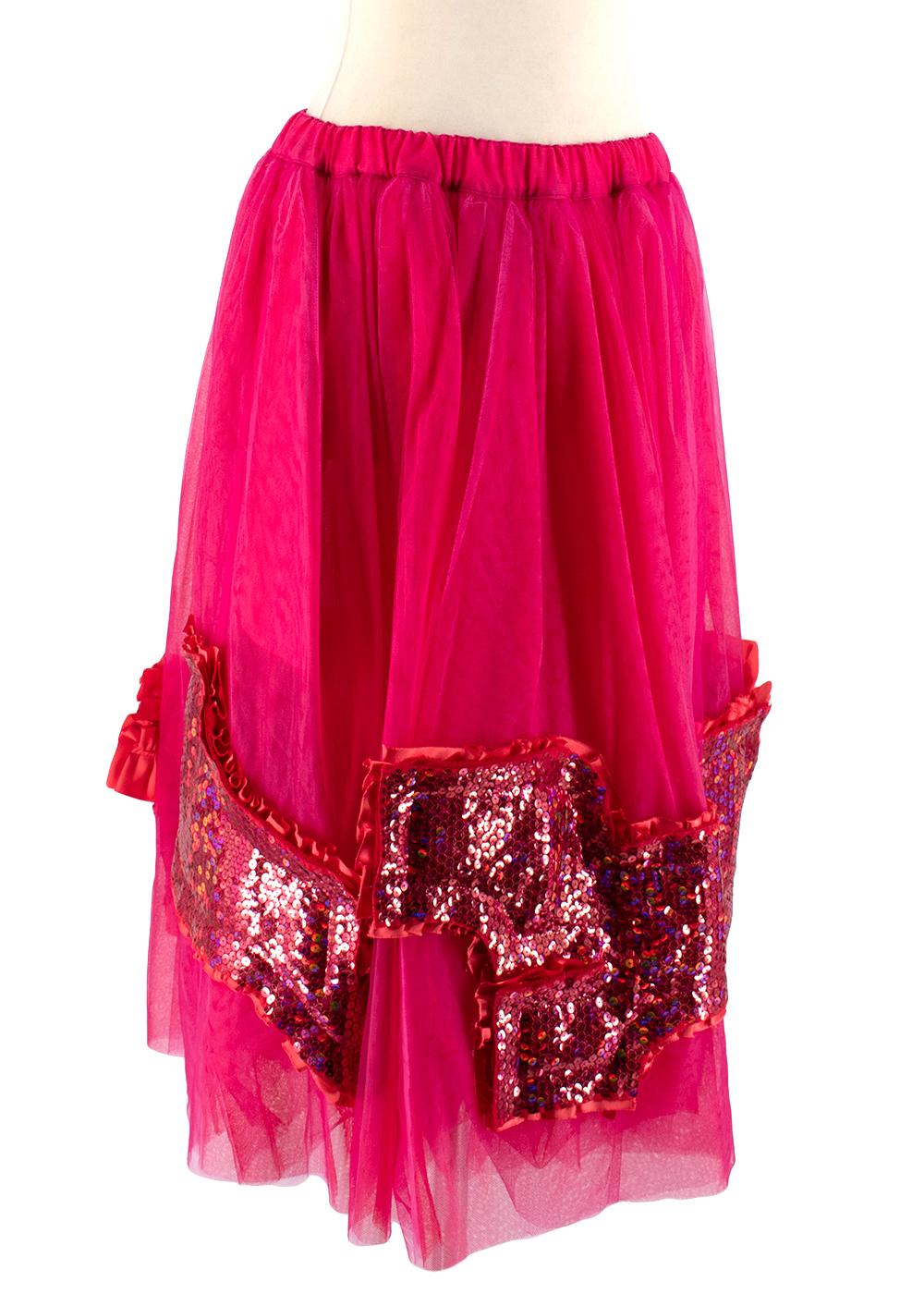 Red Comme Des Garçons sequinned tulle midi skirt - Size S