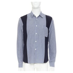 COMME DES GARCONS SHIRT 2010 white blue patchwork gingham cotton wool shirt L