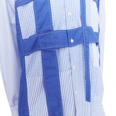 COMME DES GARCONS SHIRT blue cotton cage applique patchwork shirt L