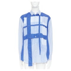 COMME DES GARCONS SHIRT blue cotton cage applique patchwork shirt L