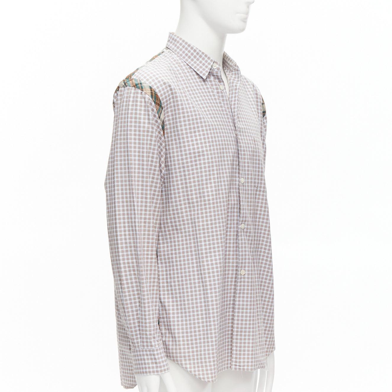 Gray COMME DES GARCONS SHIRT brown blue white mixed plaid cotton shirt L For Sale