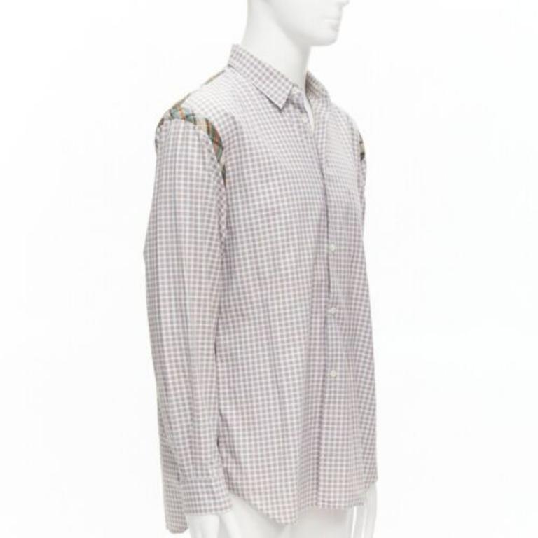 Gray COMME DES GARCONS SHIRT brown blue white mixed plaid cotton shirt L