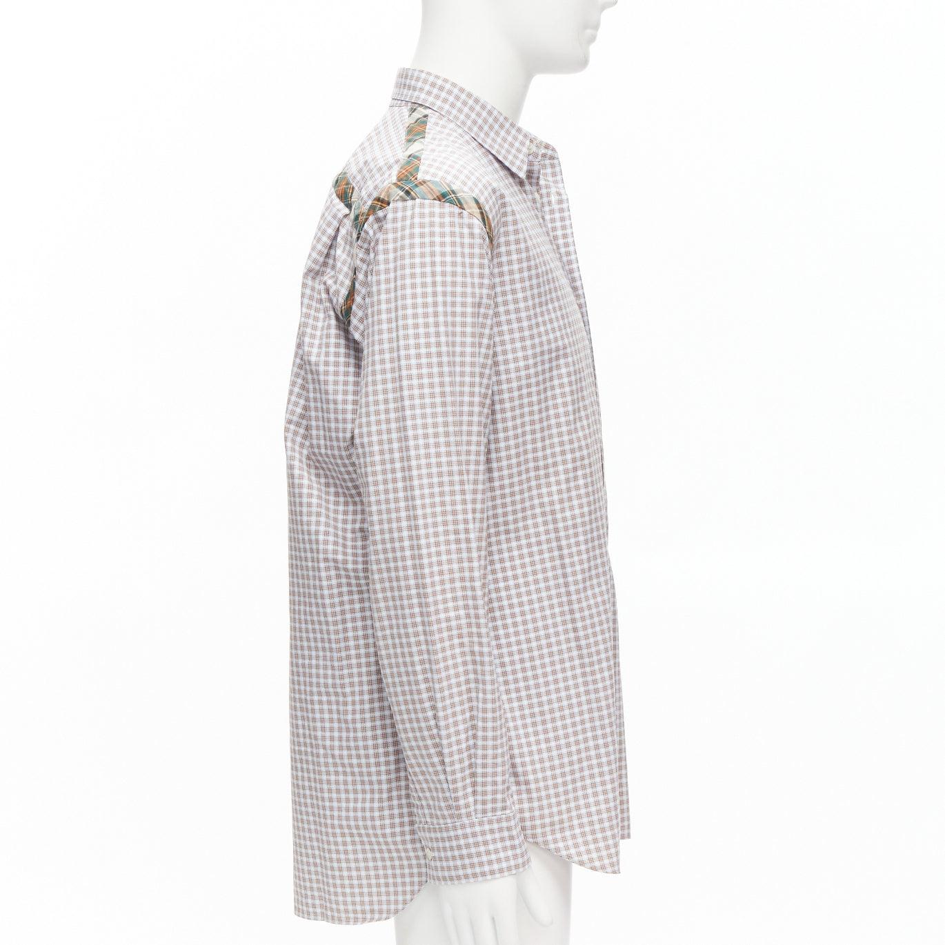 COMME DES GARCONS SHIRT brown blue white mixed plaid cotton shirt L In Excellent Condition For Sale In Hong Kong, NT