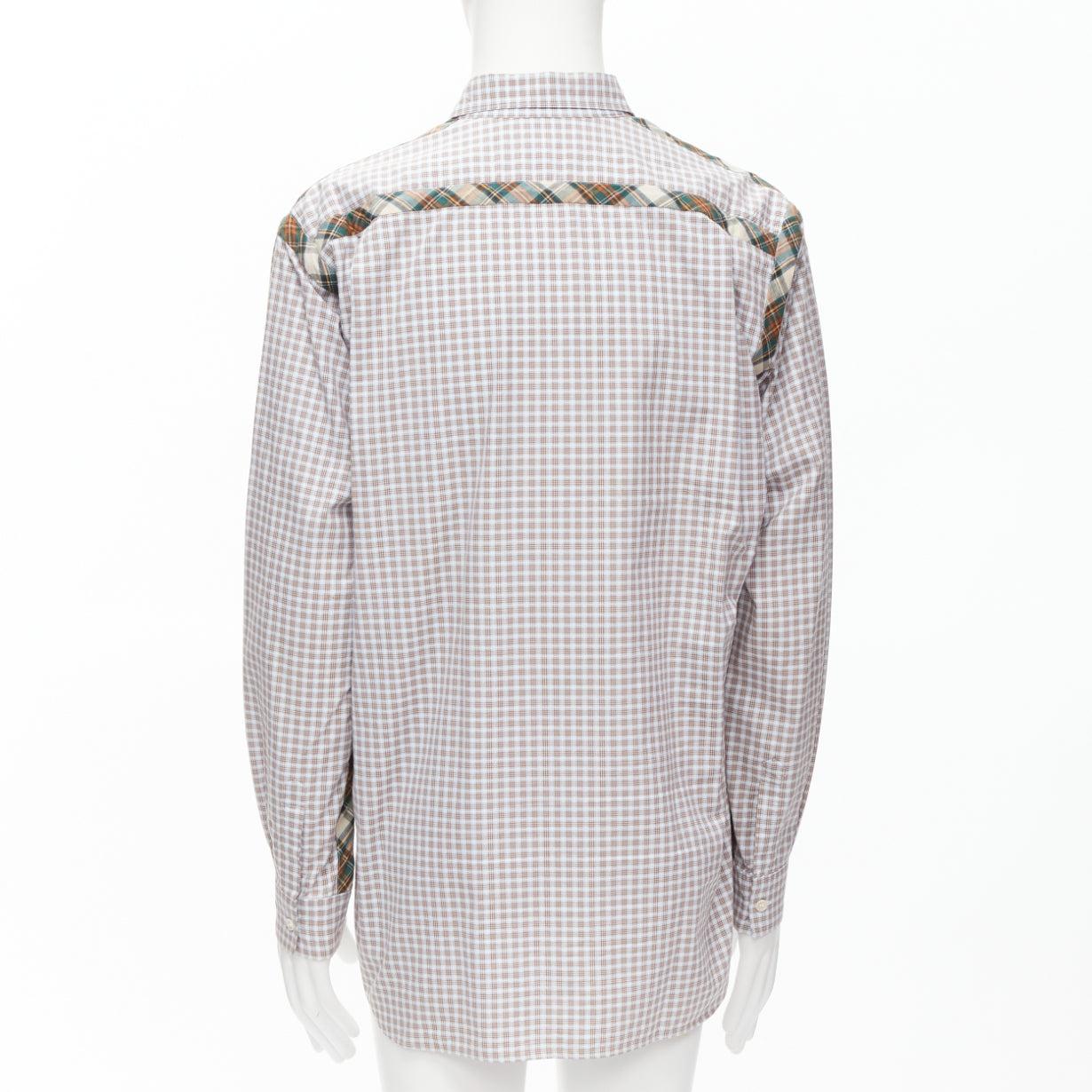 Men's COMME DES GARCONS SHIRT brown blue white mixed plaid cotton shirt L For Sale