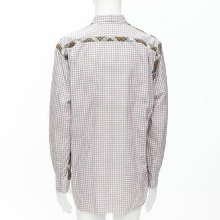 Men's COMME DES GARCONS SHIRT brown blue white mixed plaid cotton shirt L