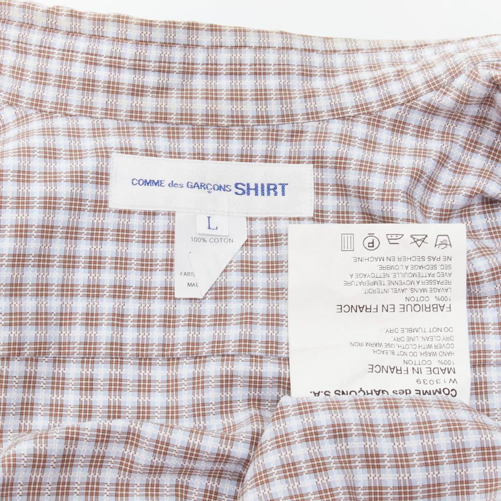 COMME DES GARCONS SHIRT brown blue white mixed plaid cotton shirt L For Sale 3