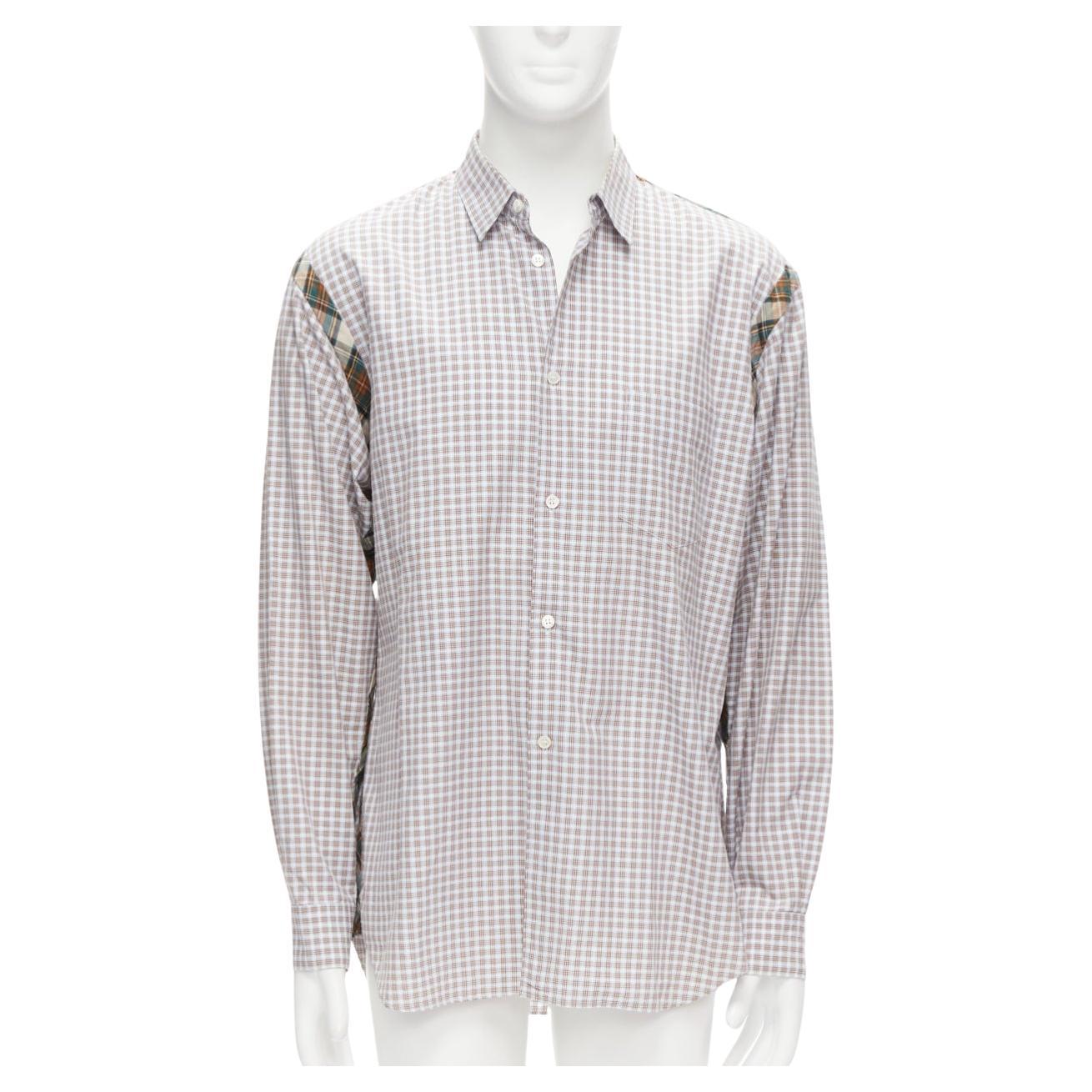COMME DES GARCONS SHIRT brown blue white mixed plaid cotton shirt L For Sale
