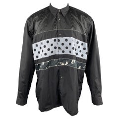 COMME des GARCONS SHIRT M Black & Grey Polka Dot Floral Stripe Patchwork Shirt