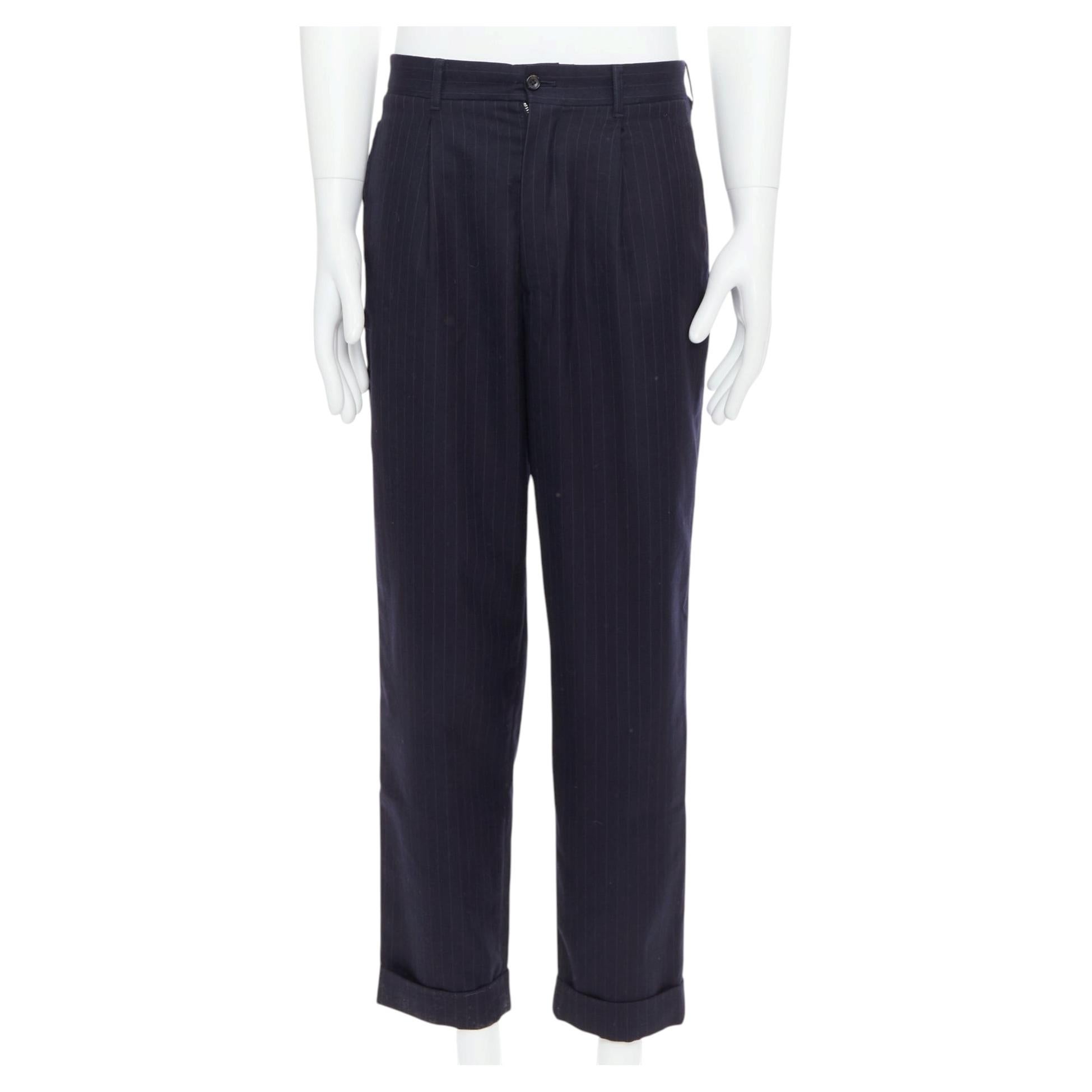 Pre-owned Comme Des Garçons Comme Des Garcons Shirt Navy 100% Wool Pinstripe Tapered Pants S In Blue