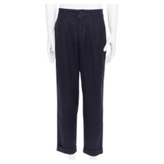 COMME DES GARCONS SHIRT navy 100% wool pinstripe tapered pants S