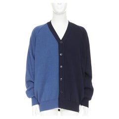 COMME DES GARCONS SHIRT navy blue two-tone button cardigan sweater XL