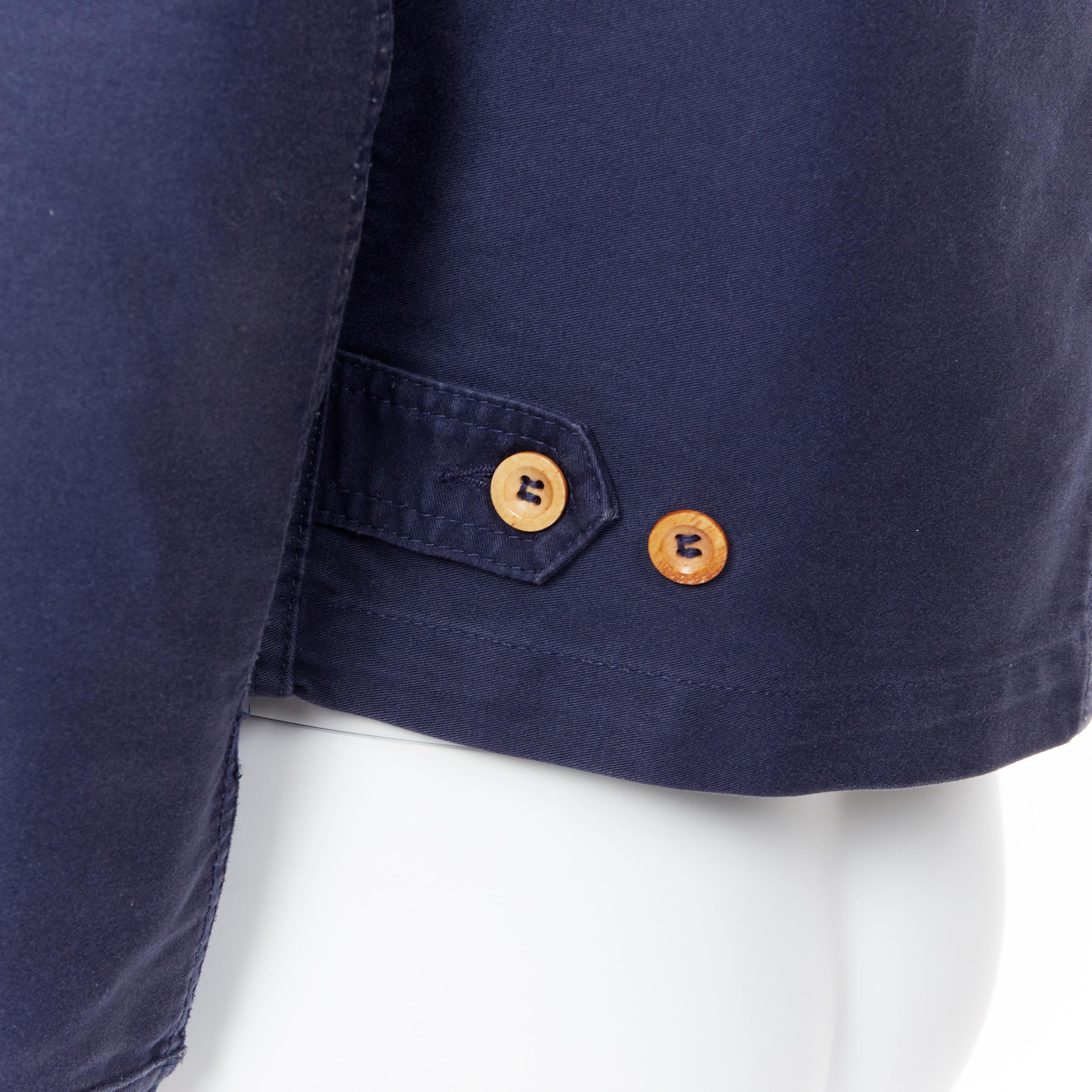 COMME DES GARCONS SHIRT navy blue washed cotton zip front worker jacket XS
Brand: Comme Des Garcons
Model Name / Style: Worker jacjet
Material: Cotton
Color: Navy
Pattern: Solid
Extra Detail: Long sleeve. Collared neckline. Spread collar.
Made in: