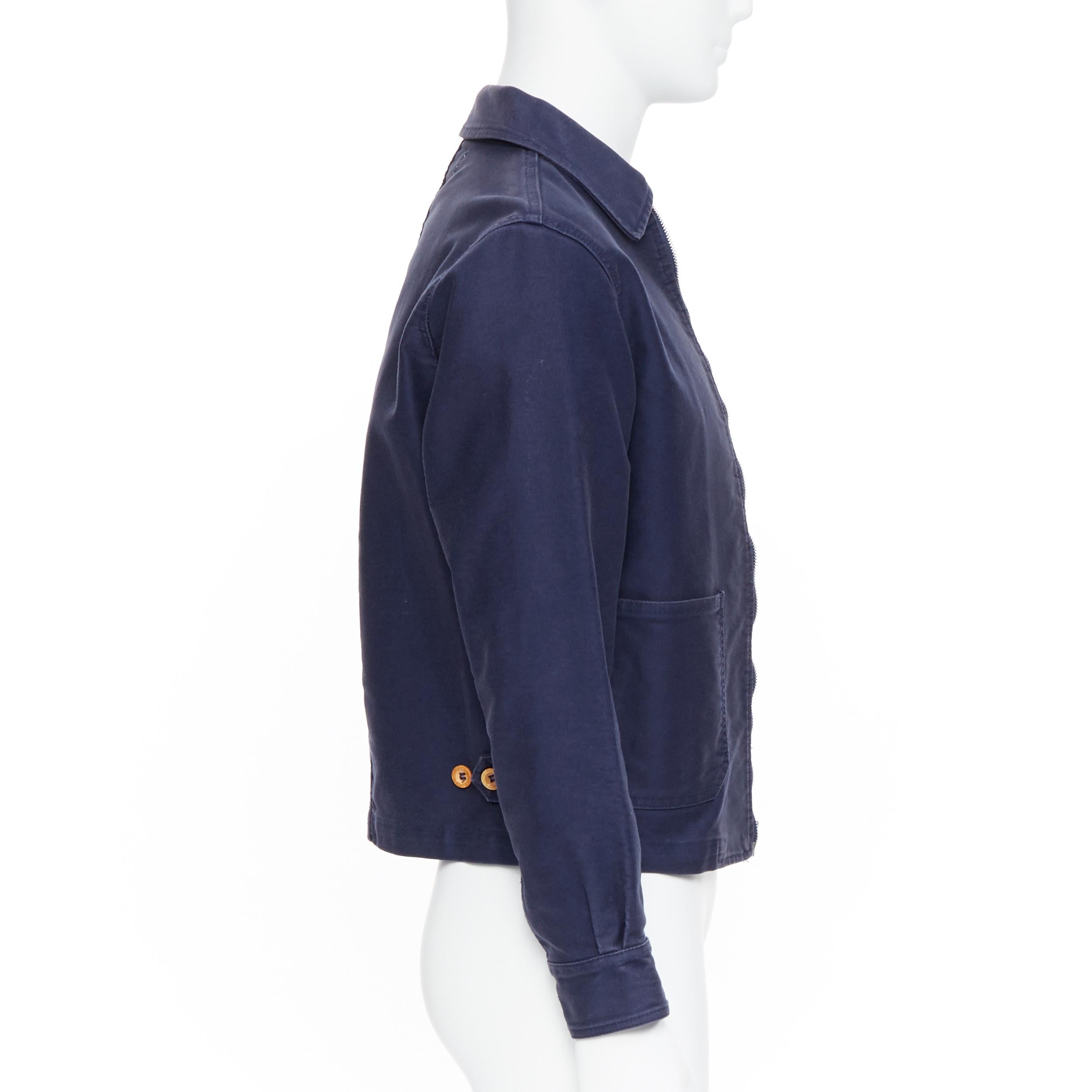 COMME DES GARCONS SHIRT navy blue washed cotton zip front worker 