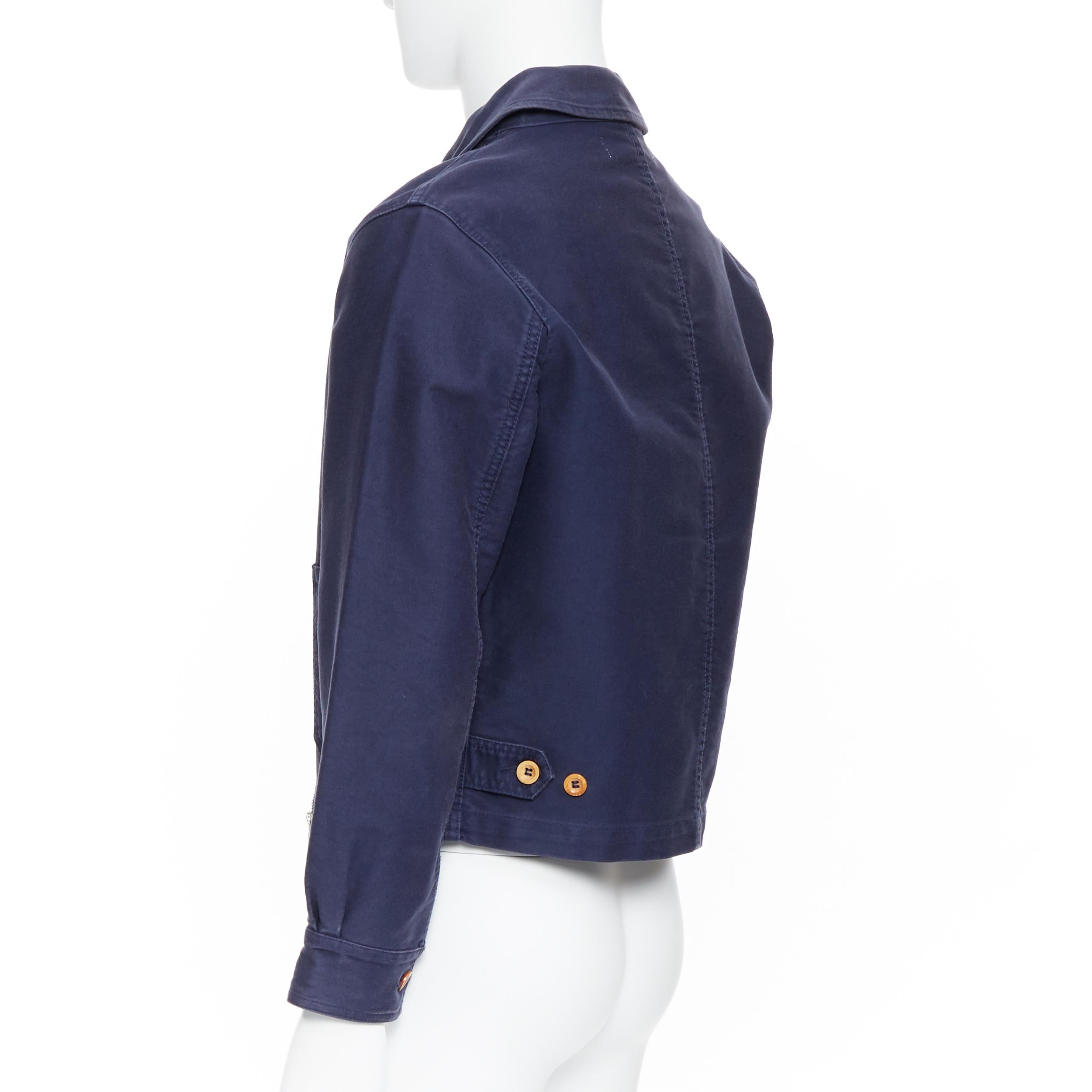 COMME DES GARCONS SHIRT navy blue washed cotton zip front worker jacket XS In Good Condition In Hong Kong, NT