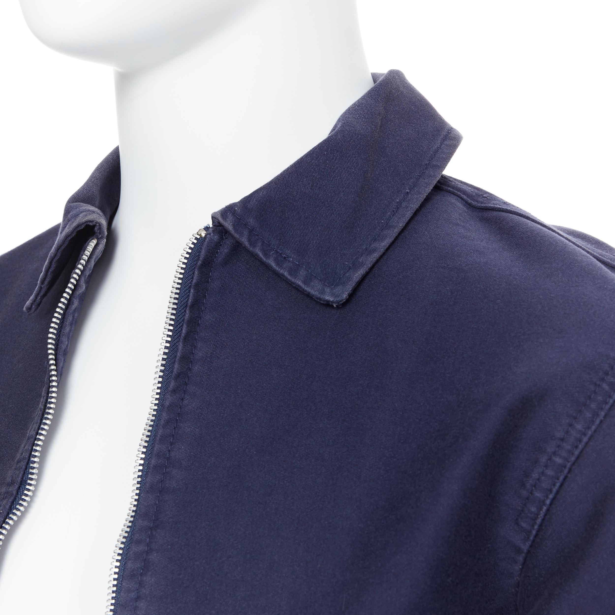 Men's COMME DES GARCONS SHIRT navy blue washed cotton zip front worker jacket XS