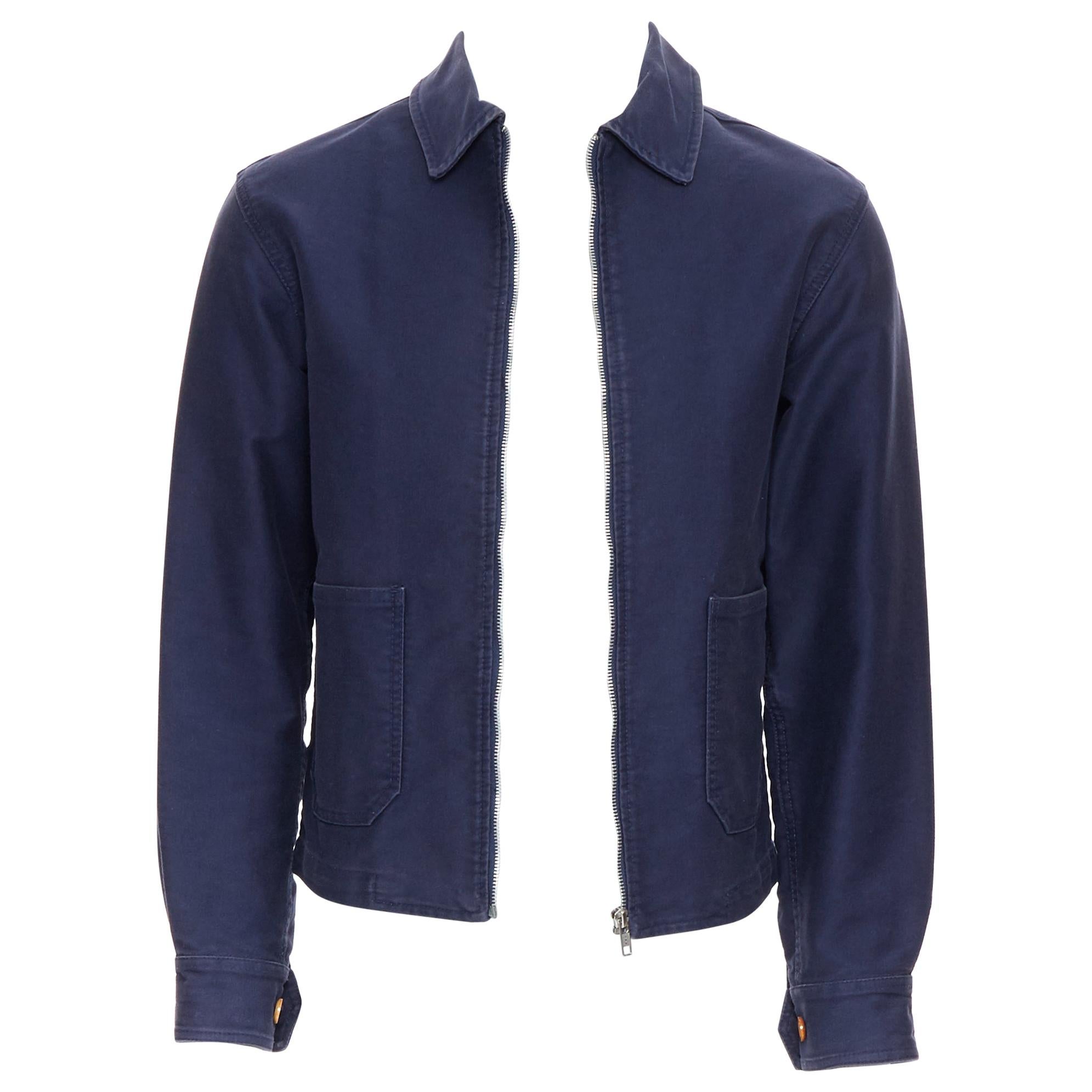 COMME DES GARCONS SHIRT navy blue washed cotton zip front worker jacket XS