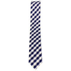 COMME des GARCONS SHIRT Navy & White Gingham Plaid Cotton Skinny Tie
