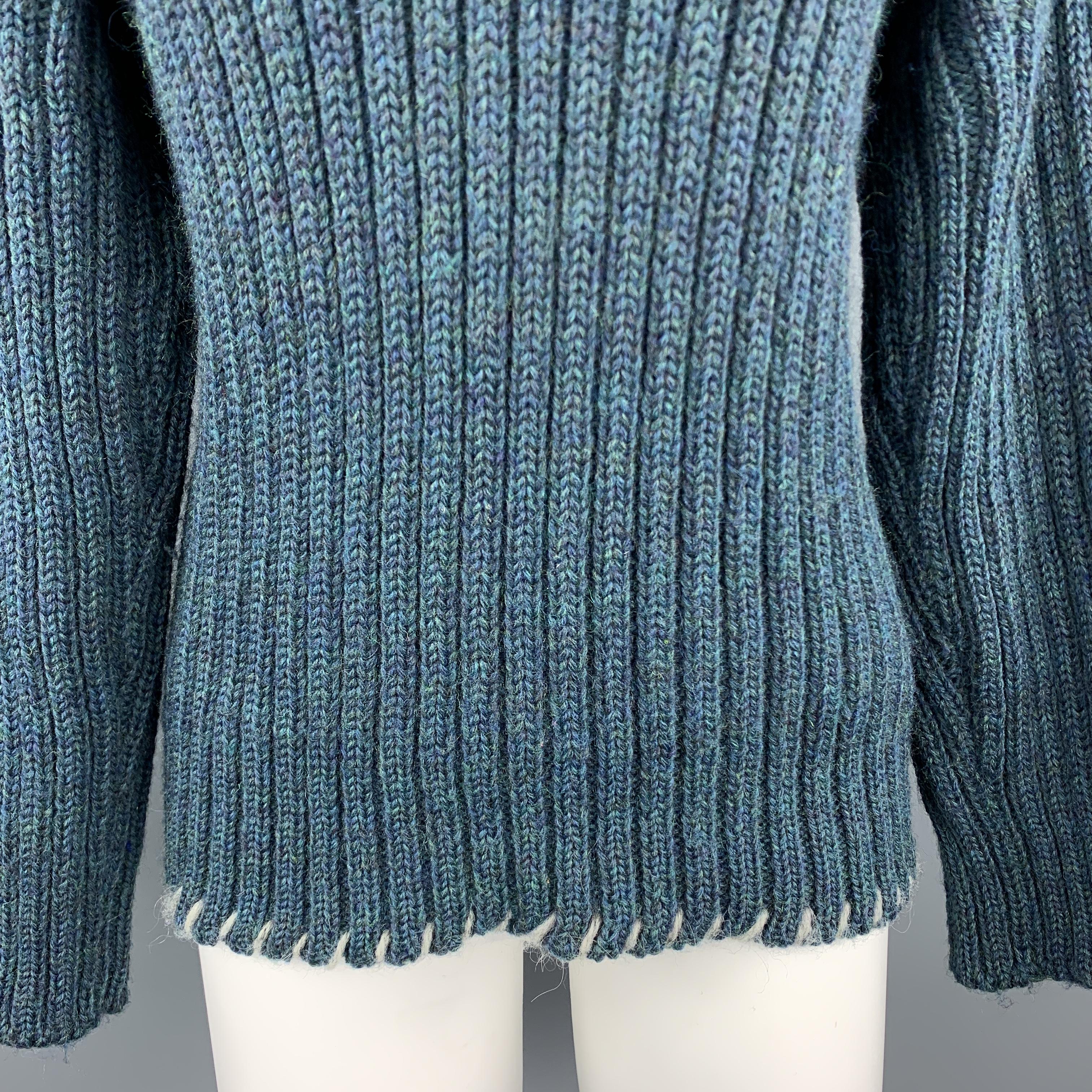 COMME des GARCONS SHIRT S Teal Heathered Blue Wool Ribbed Stitch Sweater In Excellent Condition In San Francisco, CA
