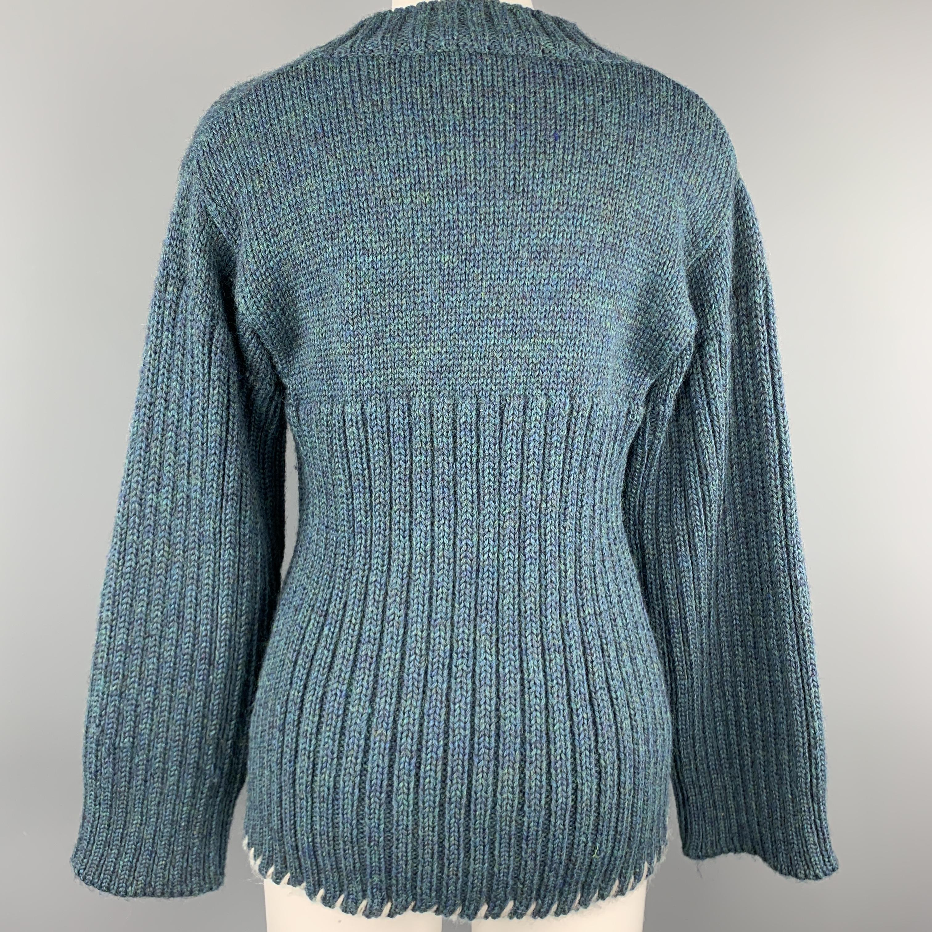 Women's COMME des GARCONS SHIRT S Teal Heathered Blue Wool Ribbed Stitch Sweater