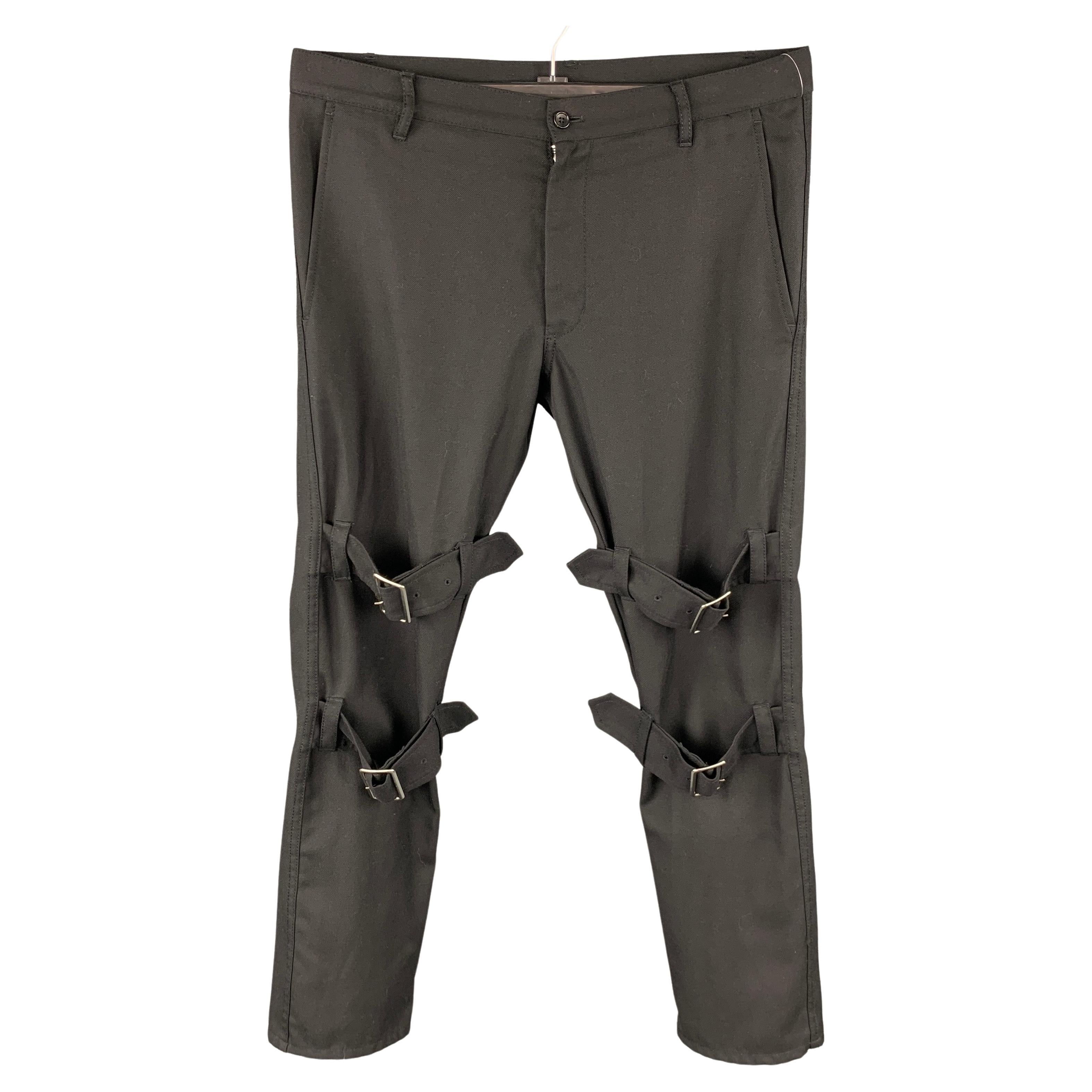 COMME des GARCONS SHIRT Size M Black Polyester/Wool Belted Bondage Casual Pants