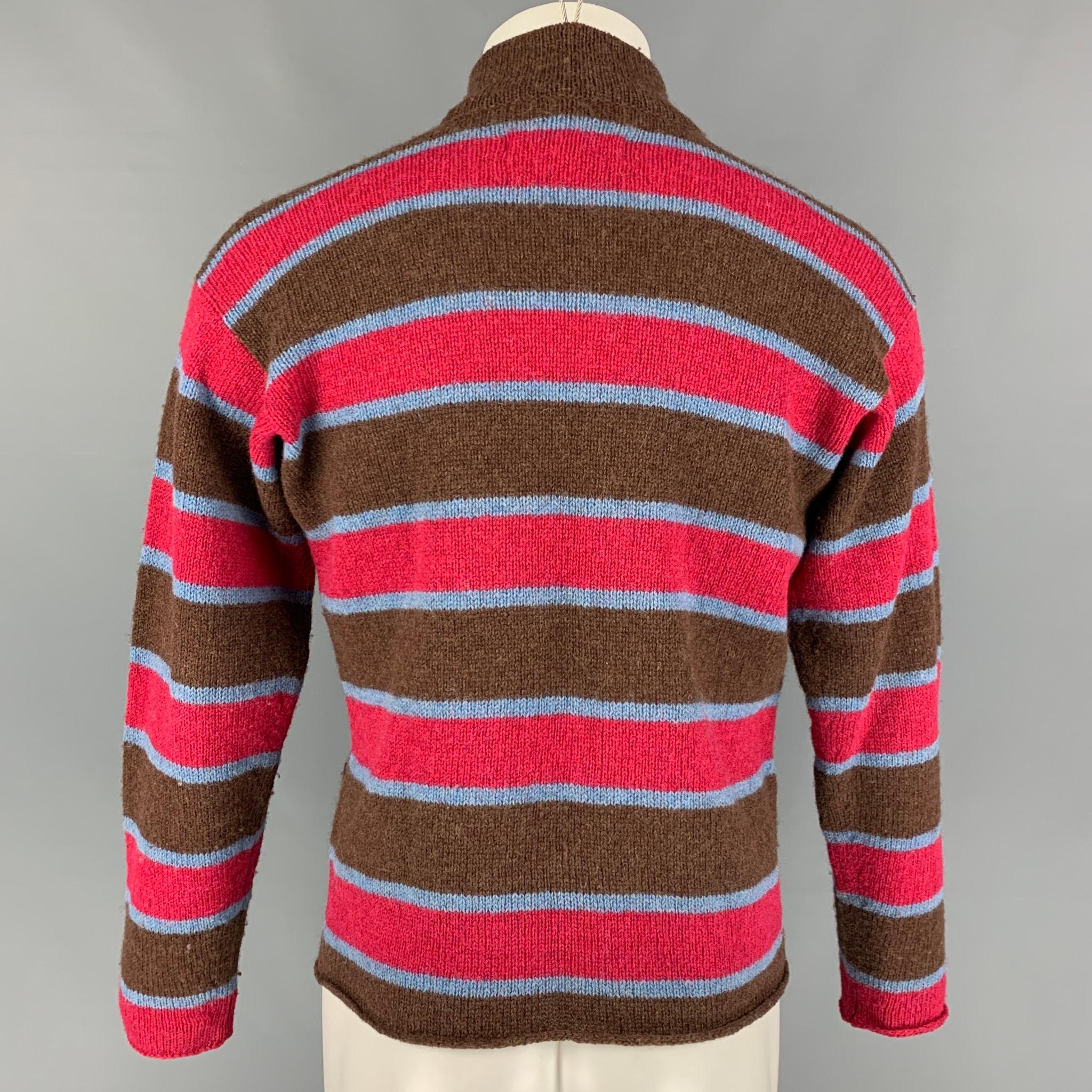 COMME des GARCONS SHIRT Size S Brown Red Blue Stripe Wool Zip Up Jacket In Good Condition In San Francisco, CA